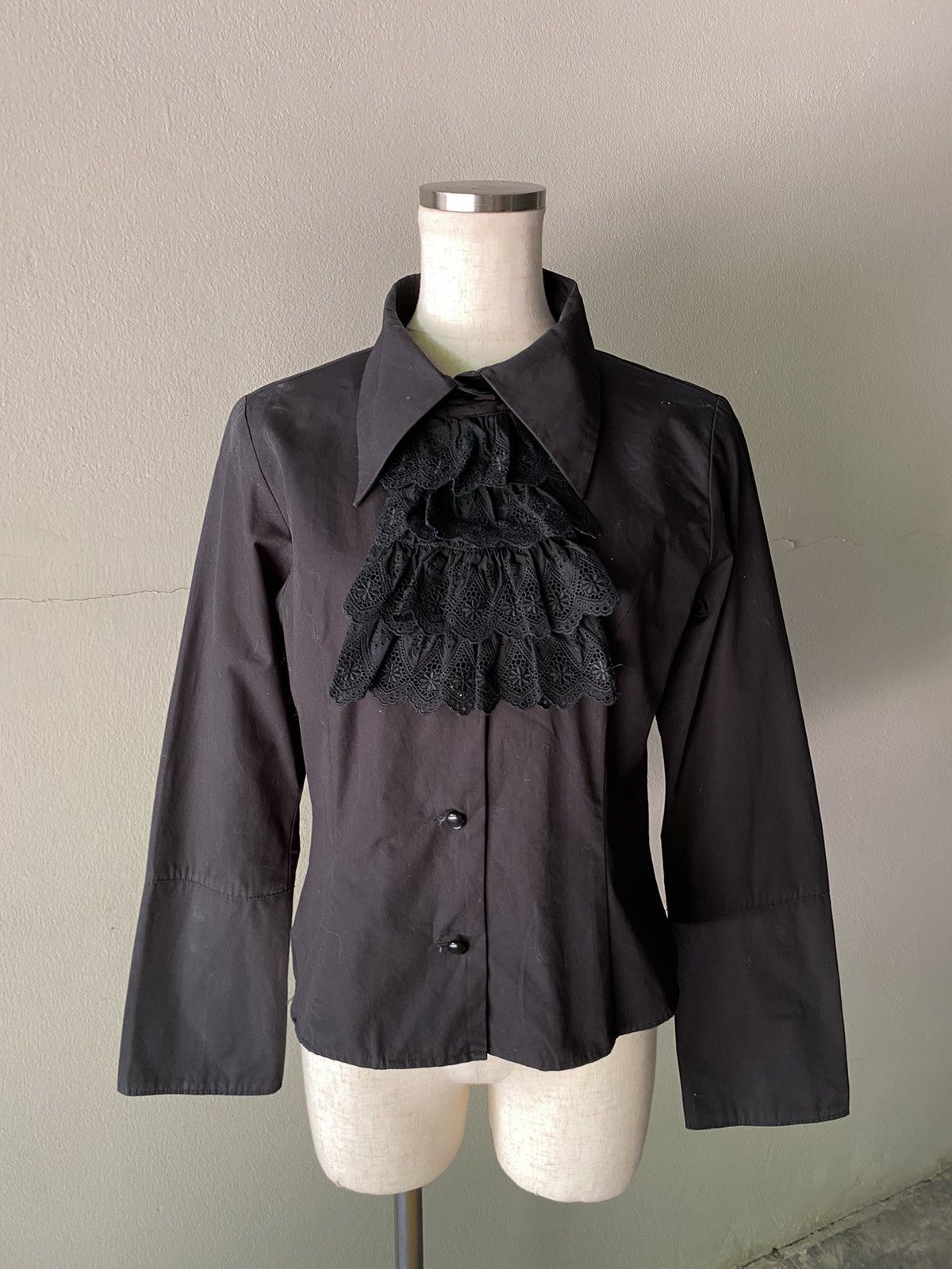 image of If Six Was Nine Bpn Black Peace Now Punk Lace Ruffle Collar Black Shirt, Women's (Size Large)