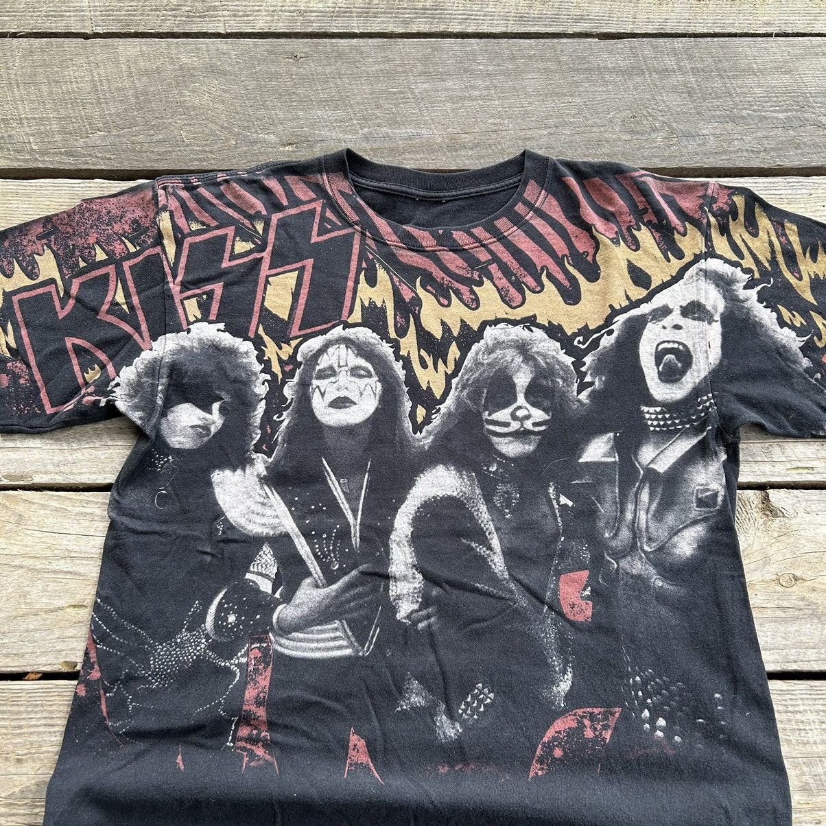 Band Tees Vintage Y2K Kiss Band All Over Print Flame Graphic T Shirt Size US M / EU 48-50 / 2 - 2 Thumbnail