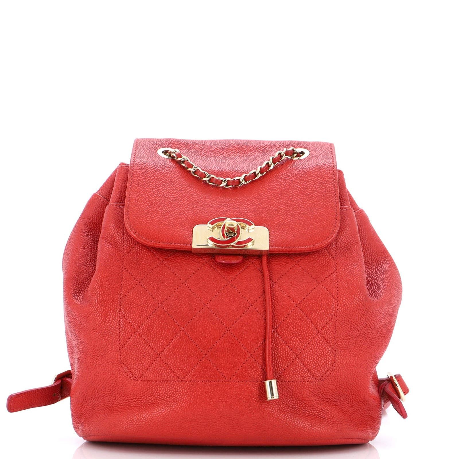 image of Chanel Data Center Cc Flap Backpack Quilted Caviar Medium in Red, Women's