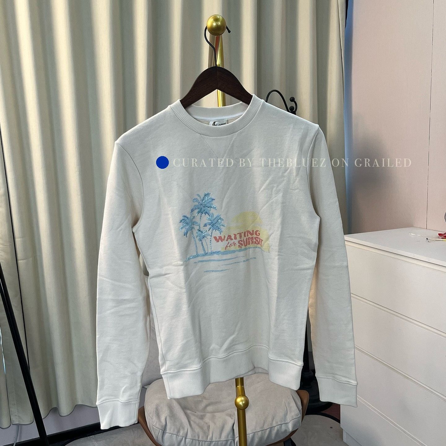 Saint Laurent Paris White XS Sweatshirt with Palm Tree 'Waiting for Sunrise' Size US XS / EU 42 / 0 - 1 Thumbnail