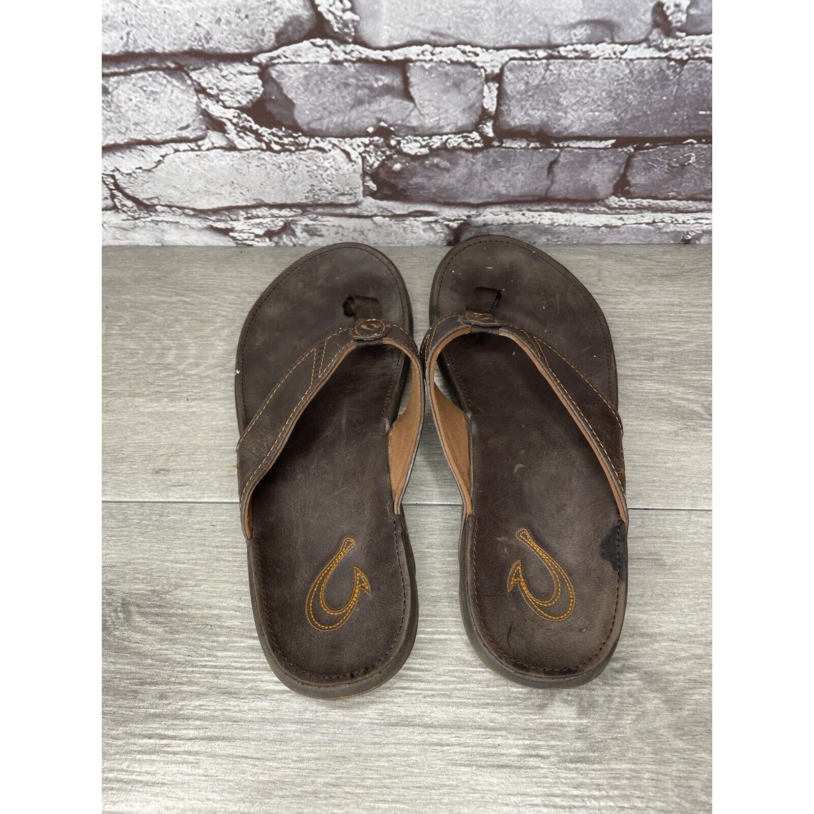 Olukai Olukai Nui-M Brown Leather Flip Flops Beach Sandals Men Sz 9 Size US 9 / EU 42 - 5 Thumbnail