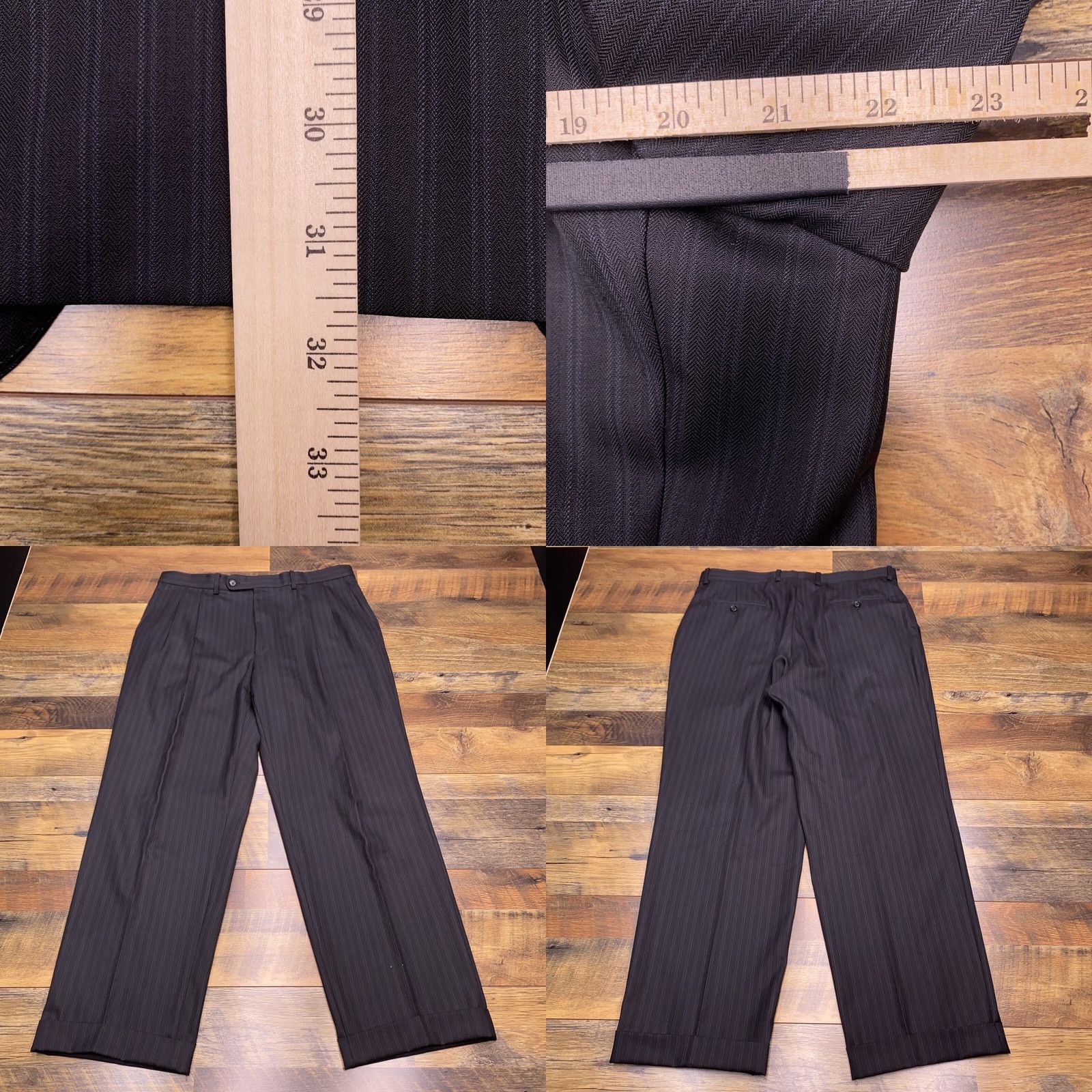 Jack Victor Jack Victor 2 Piece Suit Black Striped Pants 36x29 Cuffed Canada Wool 110 Super 2 Piece Mens Regular Formal Wedding Size 42R - 10 Thumbnail