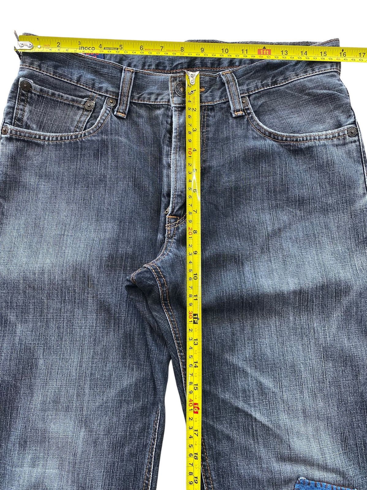 Edwin Edwin 503 Faded Blue Wash Patchwork Straight Leg Jeans Size US 32 / EU 48 - 6 Thumbnail