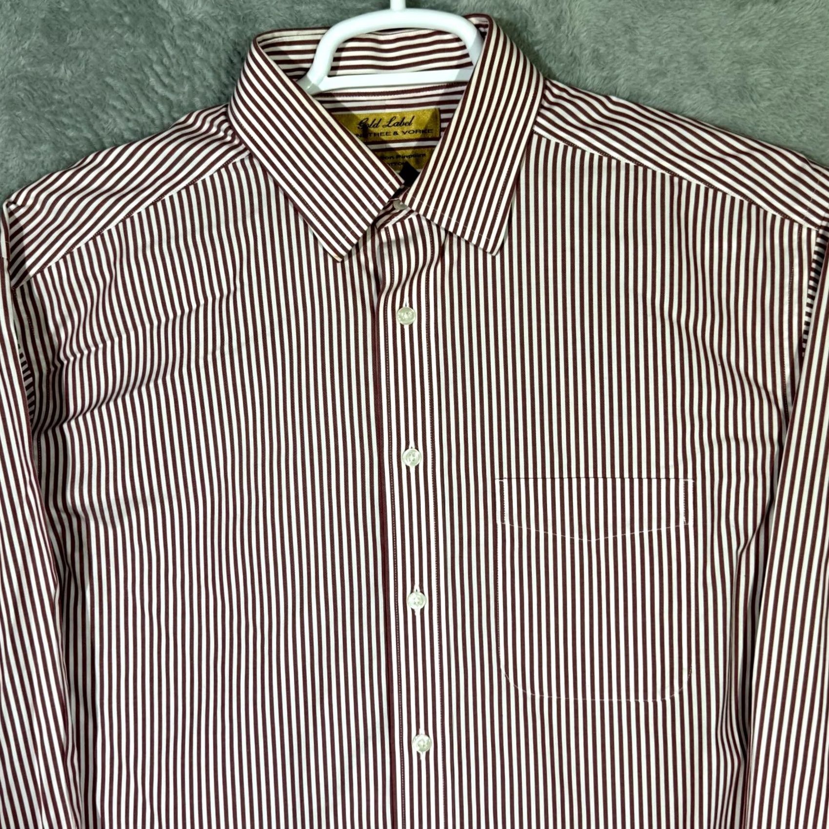 Vintage Gold Label Dress Shirt 15.5/35 Red Striped 100% Cotton Long Sleeve Men’s Shirt Casual Formal Mens Size 42R - 4 Thumbnail