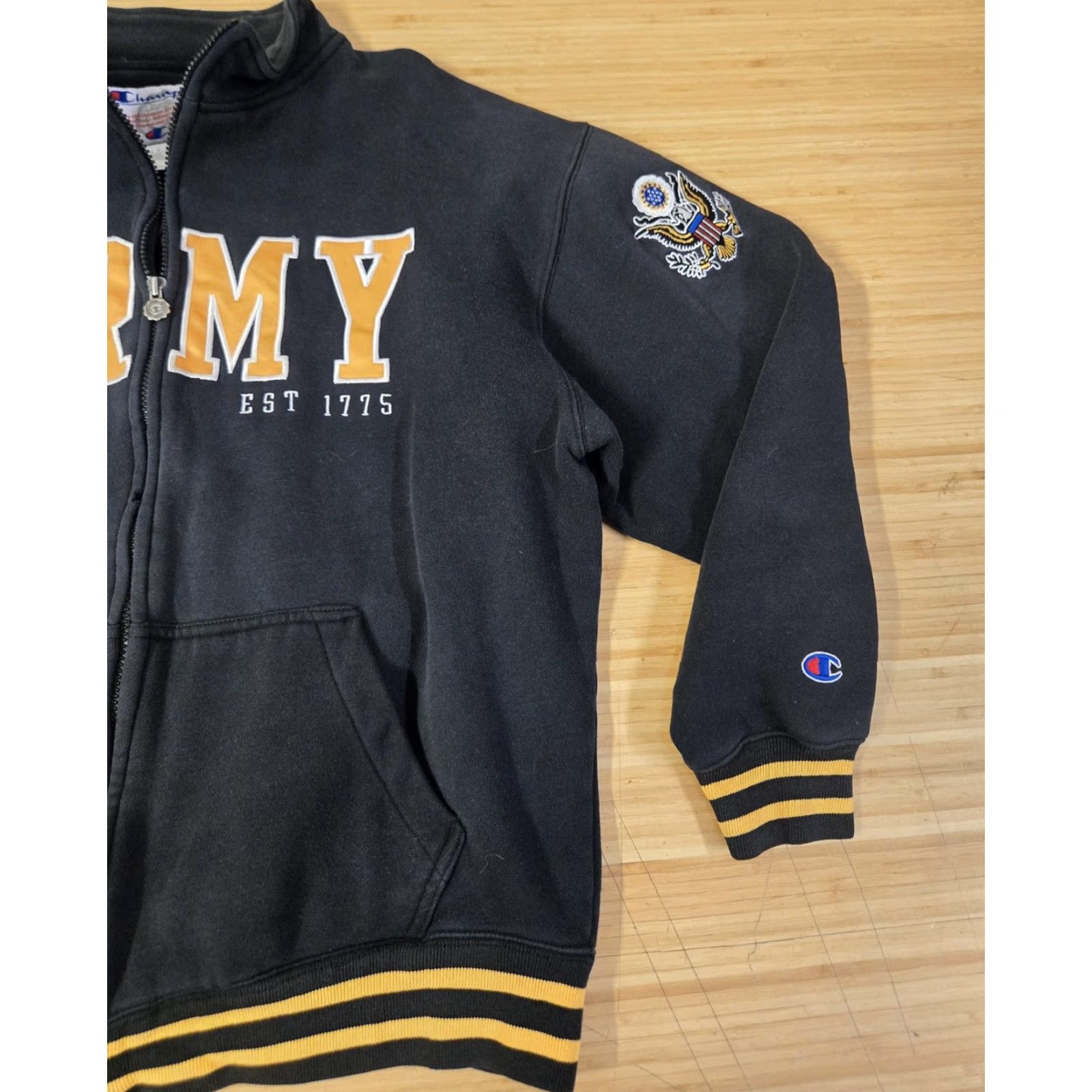 Champion Champion Jacket Mens L Full Zip Embroidered Eagle Patch 1775 Varsity Army USA 1775 Embroidered Patch Black Gold Cuffs Hem Size US L / EU 52-54 / 3 - 2 Thumbnail