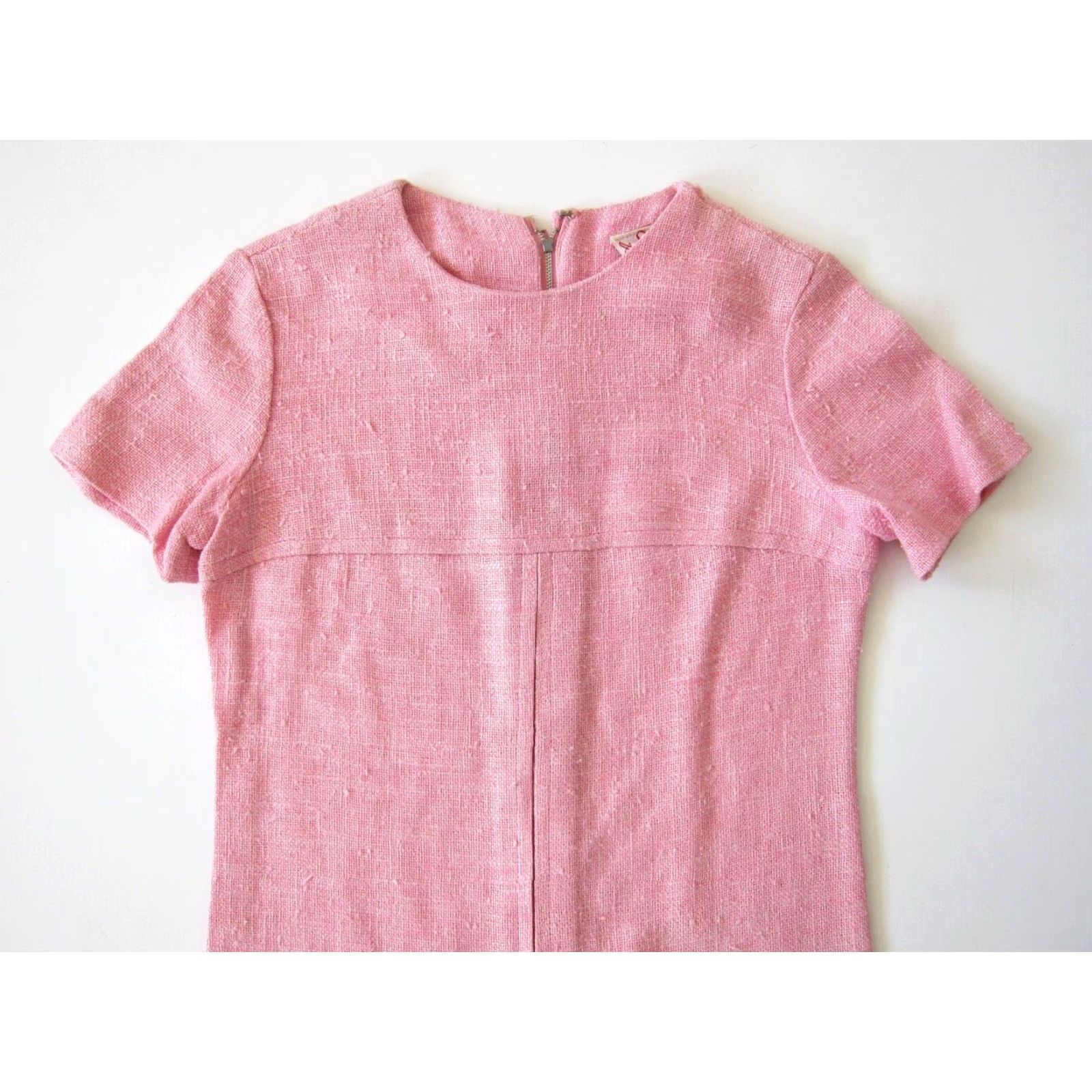 Vintage VINTAGE ANR JR. 1960'S PINK TWEED MODERN SHORT SLEEVE TUNIC SHIRT DRESS SMALL Size S / US 4 / IT 40 - 3 Thumbnail