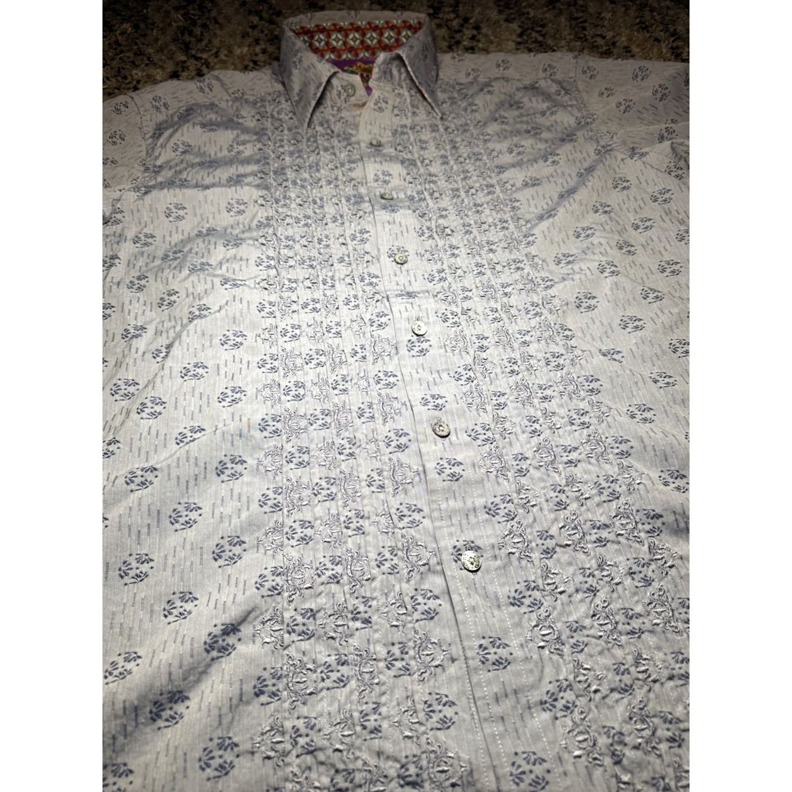 Robert Graham Robert Graham Button Down Collar Shirt Blue Floral Embroidered Ruffles Large Size US L / EU 52-54 / 3 - 4 Thumbnail