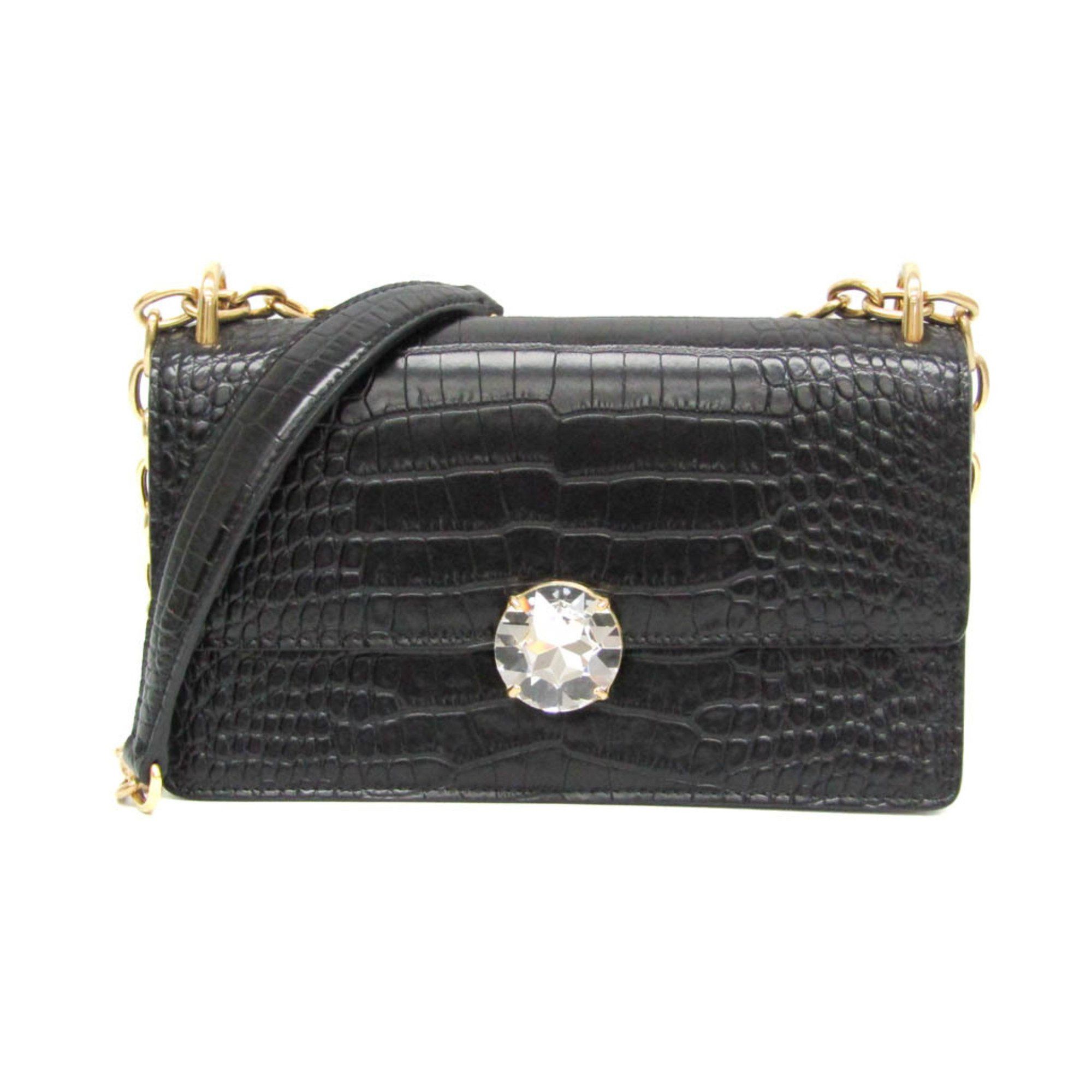Miu Miu Miu Miu ST.COCCO Embossed Leather Chain Shoulder Bag 5BD130 Women's Leather Shoulder Bag Black Size ONE SIZE - 1 Thumbnail