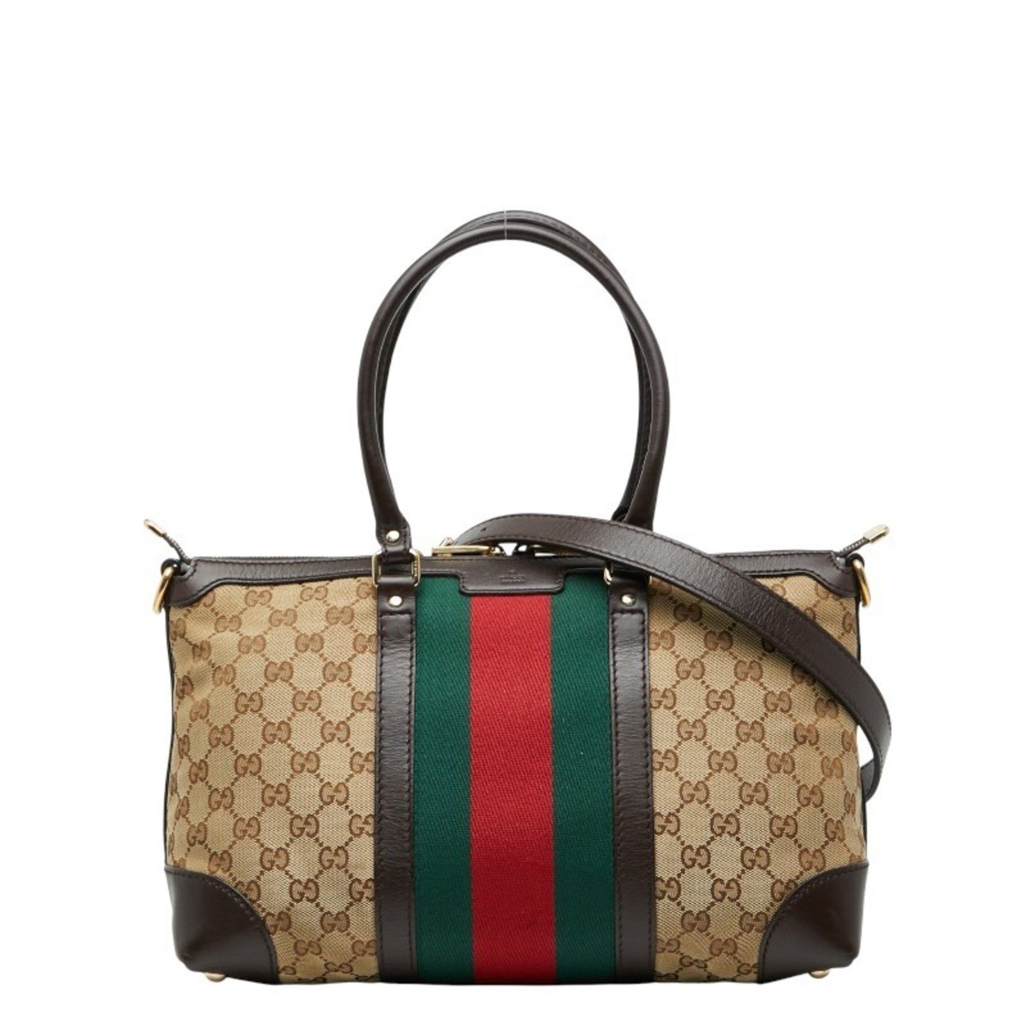 Gucci GG Canvas Sherry Line Handbag/Shoulder Bag 2WAY 257341 Beige Multicolor Leather Women's GUCCI