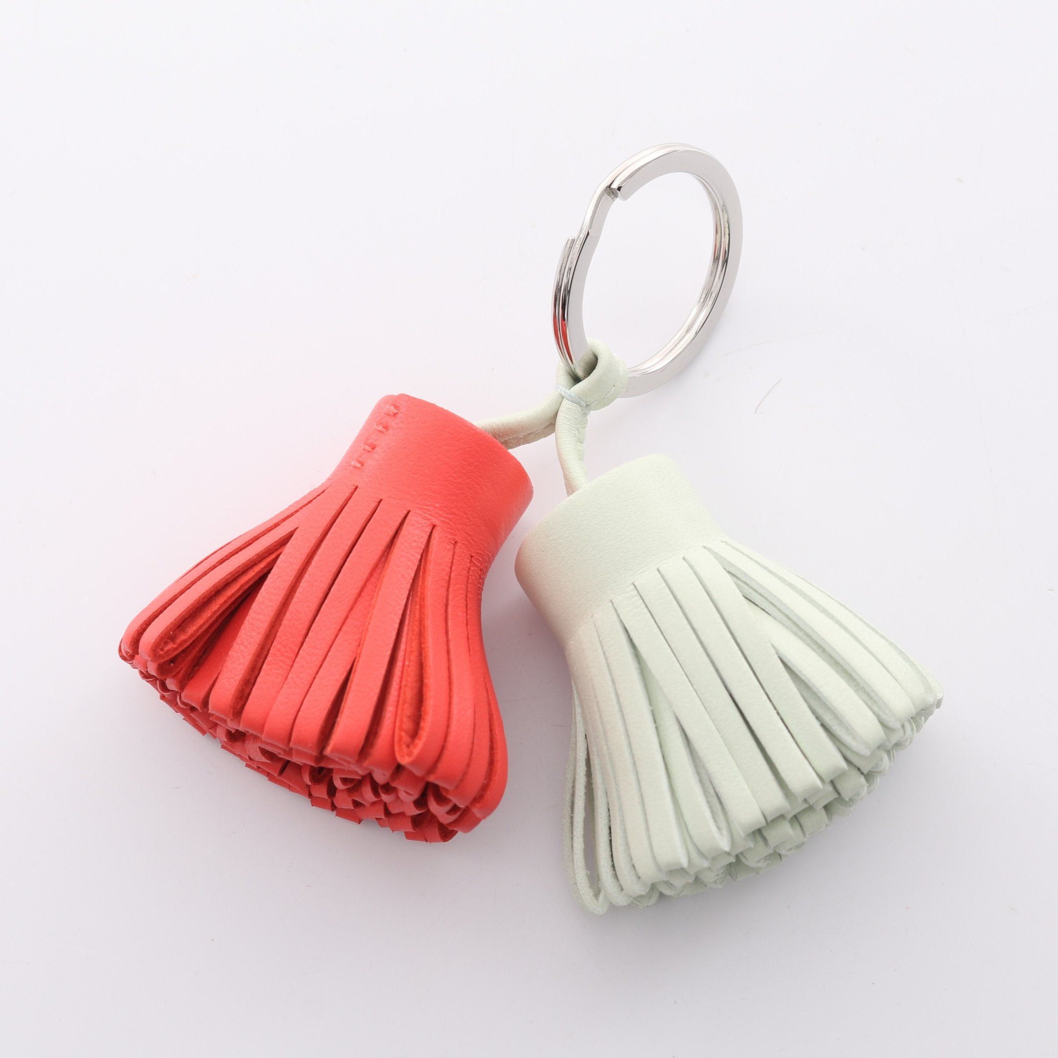 Hermes Hermes Carmen Unodos Vert Fizz Rose Texas Bag Charm Key Ring Aagneau Light Green Pink Red Silver Hardware Size ONE SIZE - 1 Thumbnail