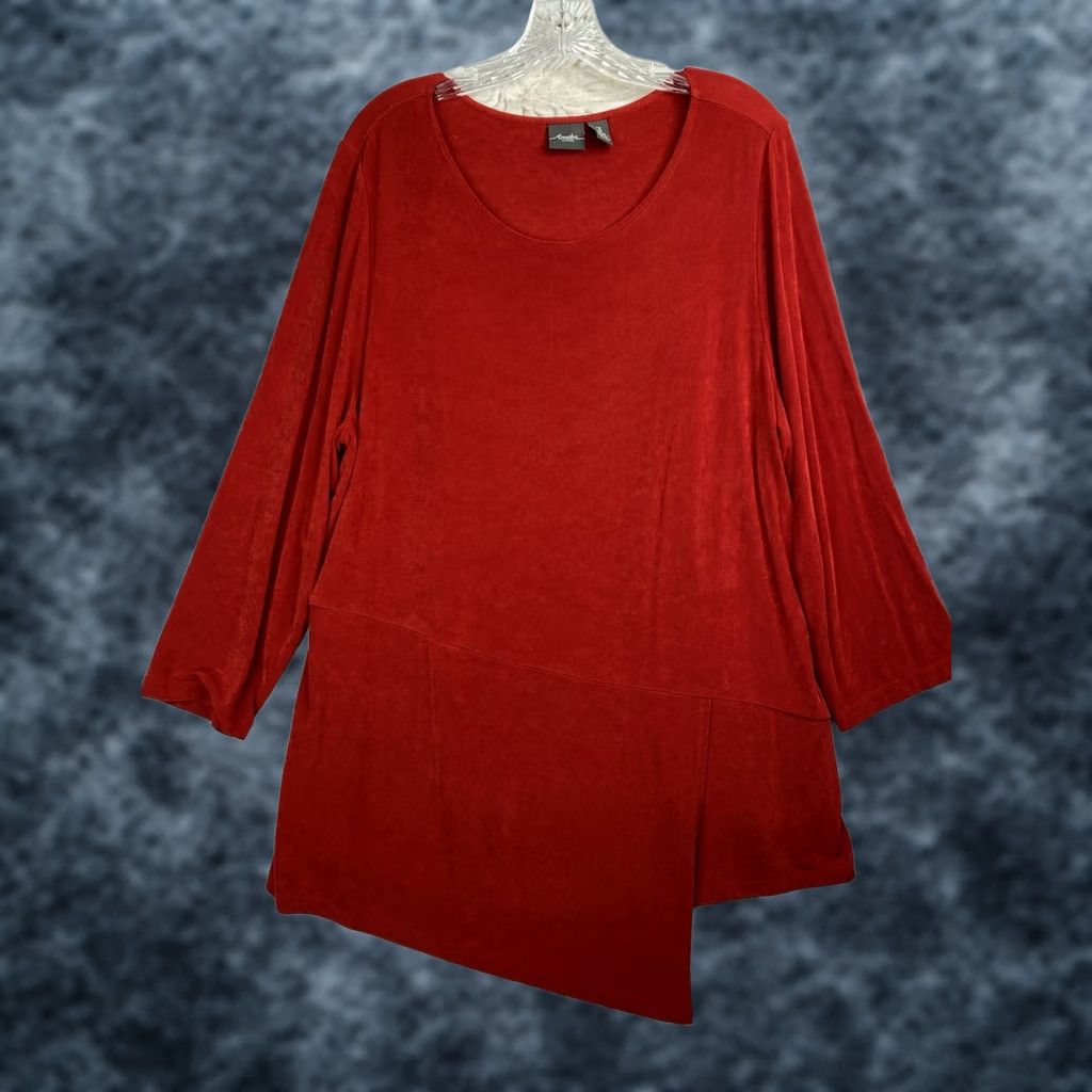 Vintage Chico's Tunic Shirt XL Red Long Sleeve Travel Knit Casual Scoop Neck - Regular Womens Size XL / US 12-14 / IT 48-50 - 1 Thumbnail