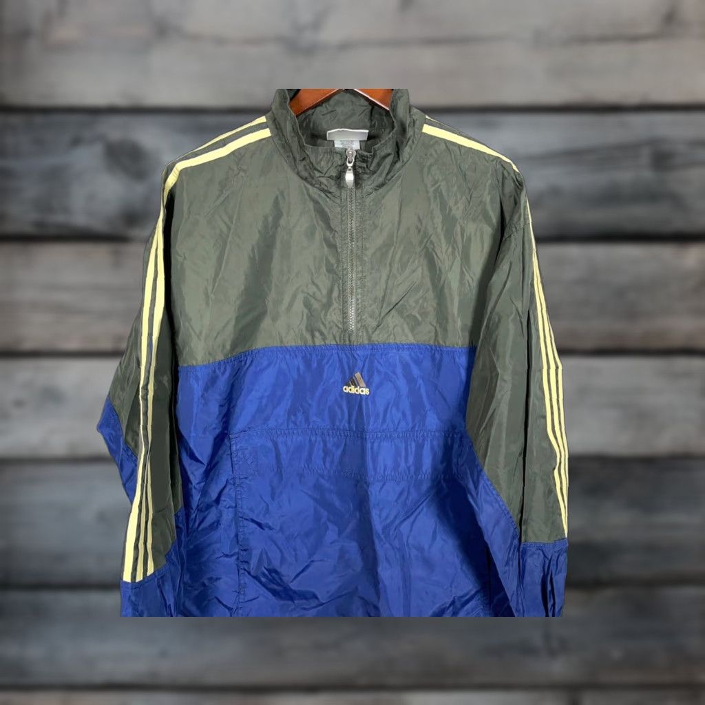 Adidas VINTAGE adidas Windbreaker Jacket Men Medium Blue Olive Green Striped 90s Retro Casual Size US M / EU 48-50 / 2 - 1 Thumbnail