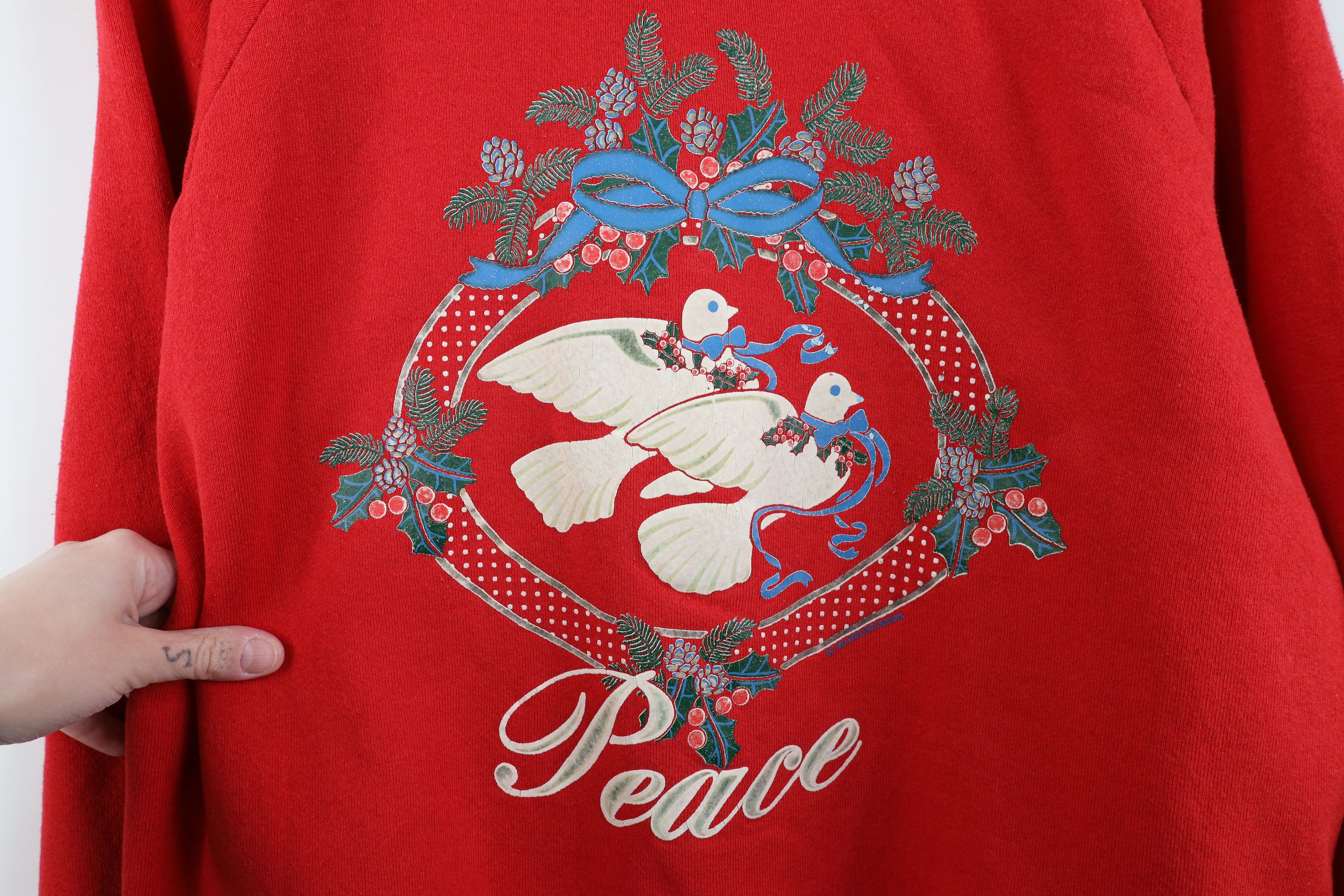 Vintage Vintage 90s Doves Birds Wreath Christmas Sweatshirt USA Size L / US 10 / IT 46 - 6 Thumbnail