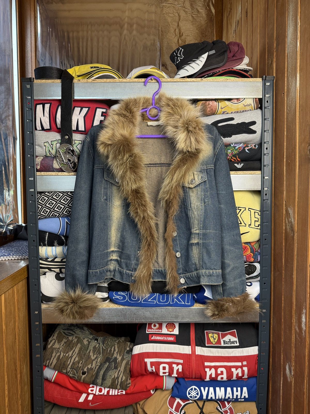 If Six Was Nine Y2K Denim Faux Fur Trim Jacket Distressed Washed Jean Size M / US 6-8 / IT 42-44 - 1 Thumbnail