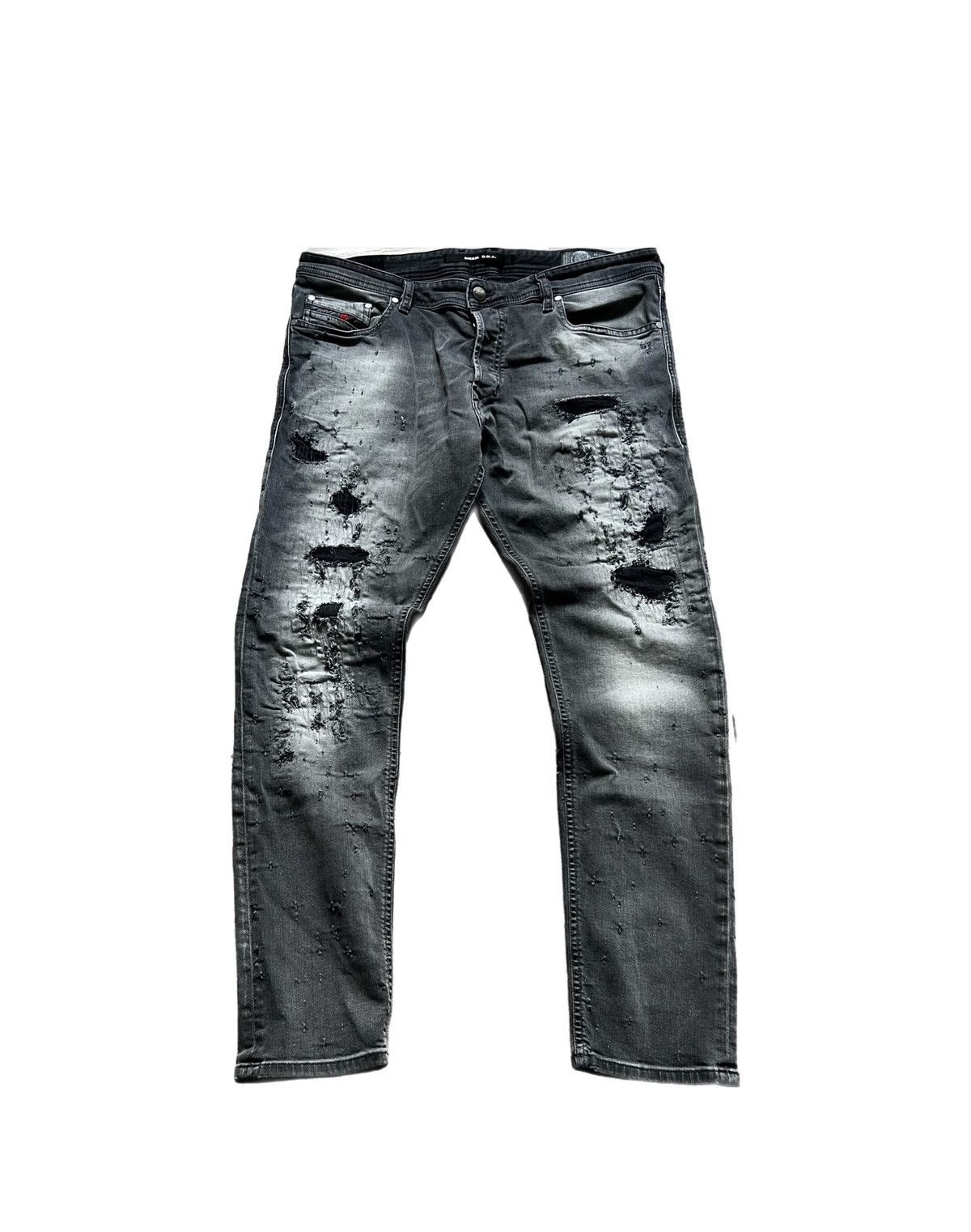 Diesel TRASHED🔥DIESEL GRAY SWEATPANT Y2K DENIM PANTS METAL LOGO Size US 36 / EU 52 - 1 Thumbnail