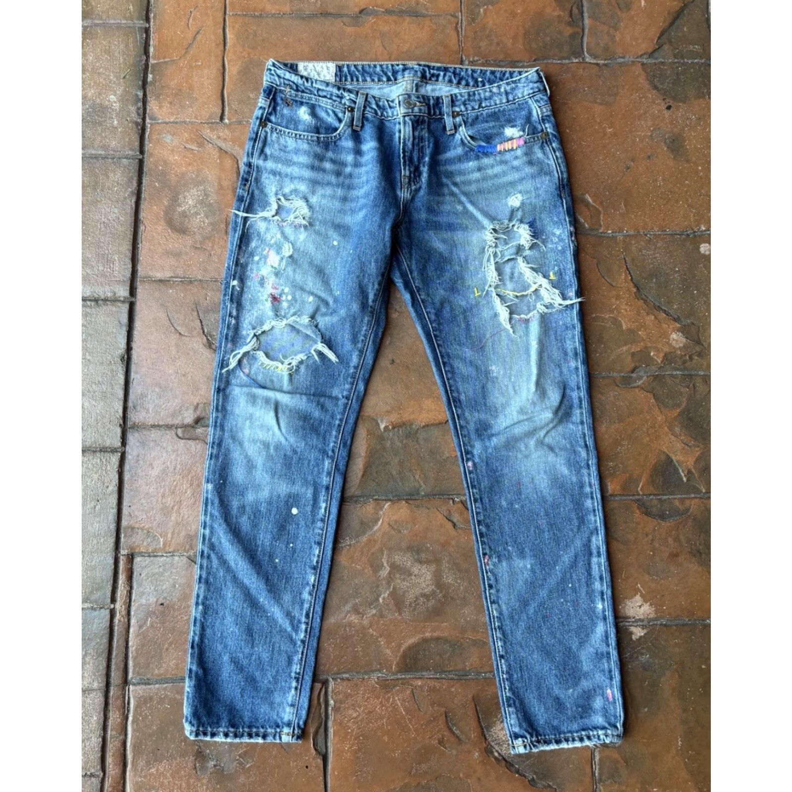 Ralph Lauren VINTAGE Polo Ralph Lauren Astor Slim Boyfriend Jeans Paint Splatter Womens 27 Distressed Size 27" / US 4 / IT 40 - 2 Thumbnail