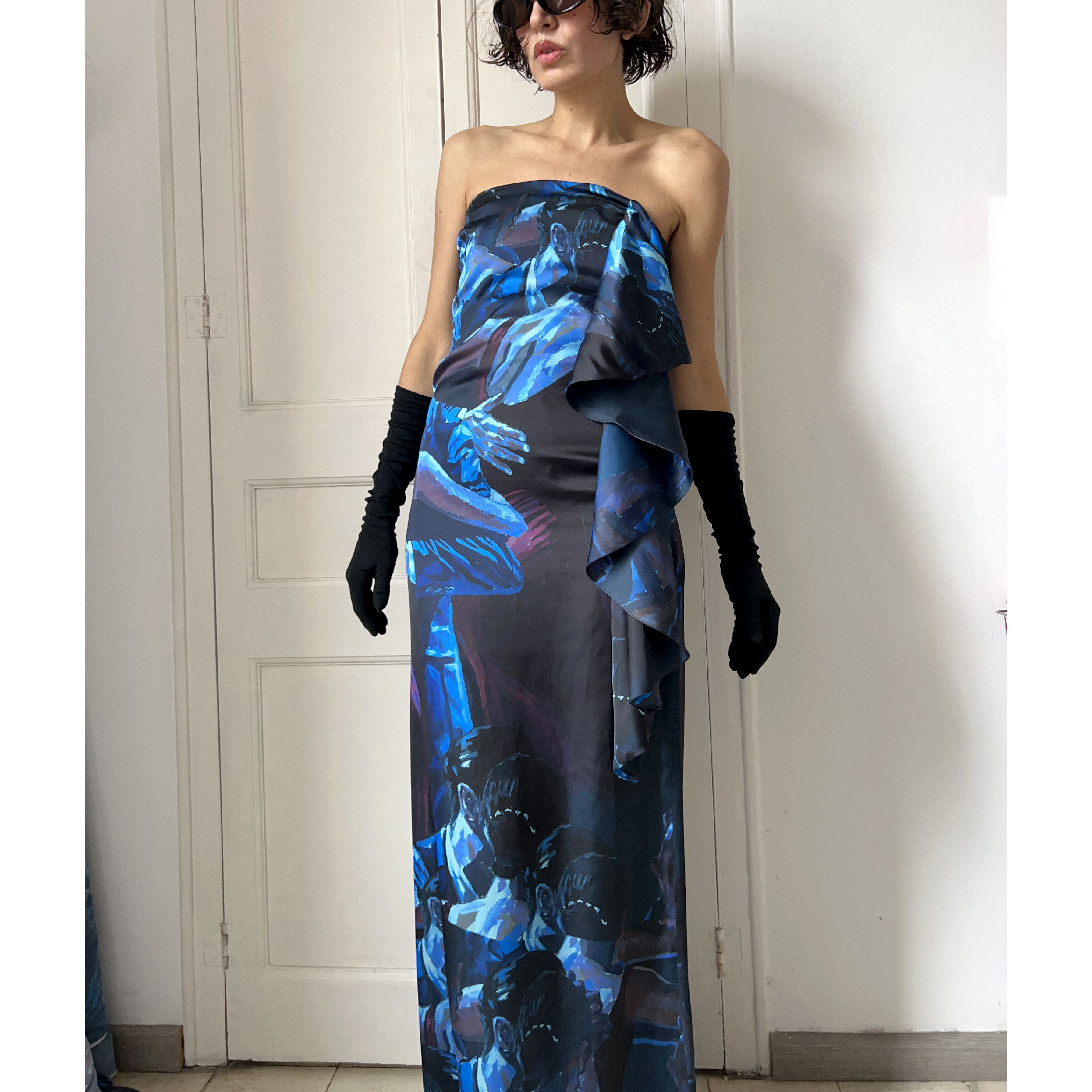 Designer Handmade couple dancing print strapless maxi gown Size M / US 6-8 / IT 42-44 - 6 Thumbnail