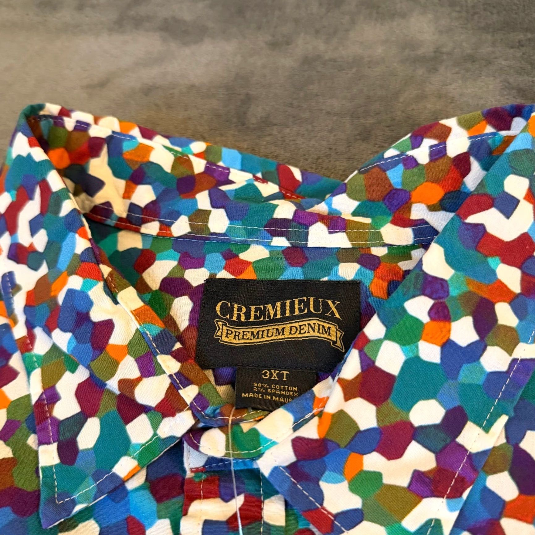 Cremieux Cremieux Geometric Mosaic Multicolor Shirt Mens 3XT NWT Big & Tall Button-Up Collared Long Sleeve Stretch Cotton Blend 98% Cotton 2% Spandex Size US XXL / EU 58 / 5 - 2 Thumbnail