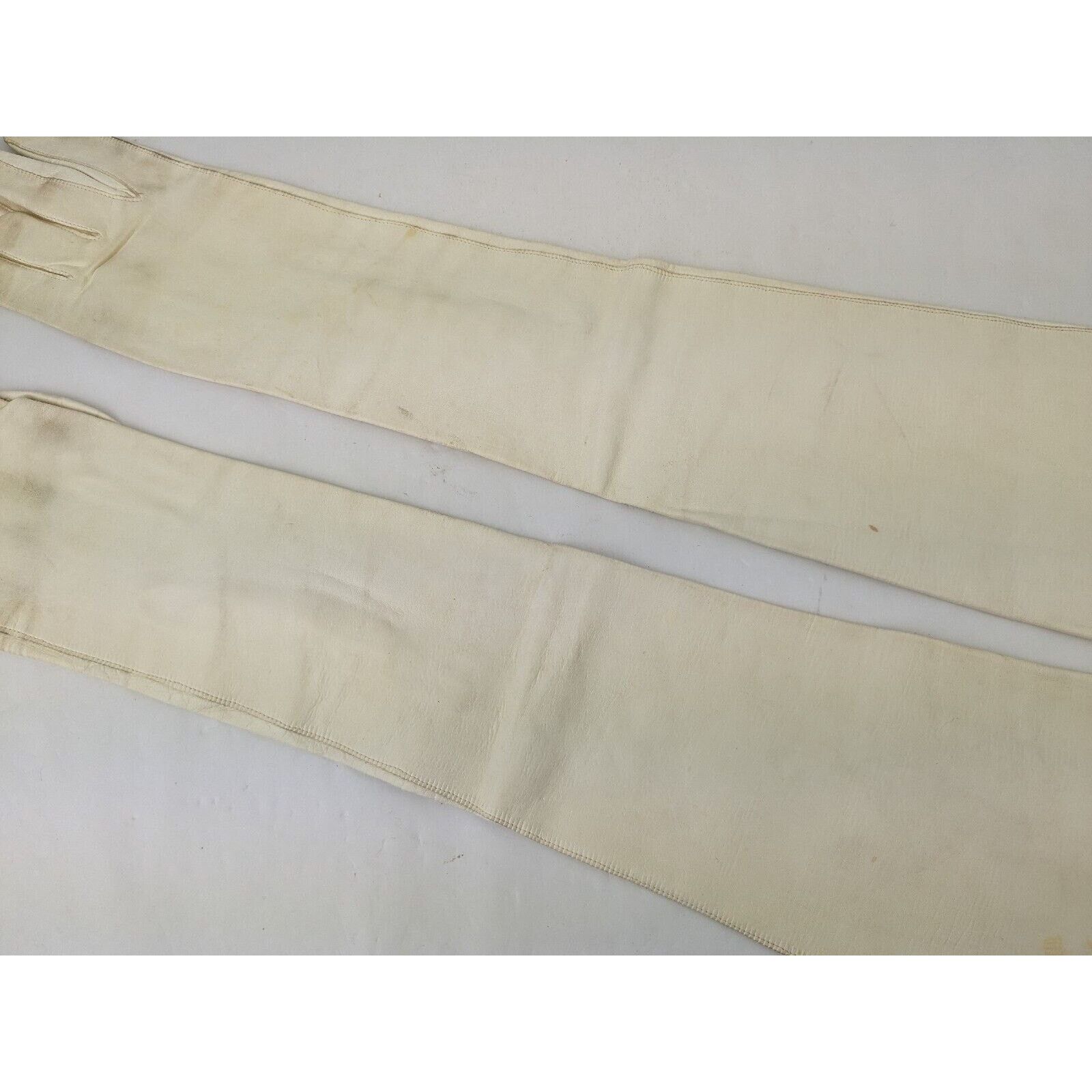 Other Vtg L Bamberger Kid Leather 21.5" Length Gloves Pearl ITALY Size ONE SIZE - 7 Thumbnail