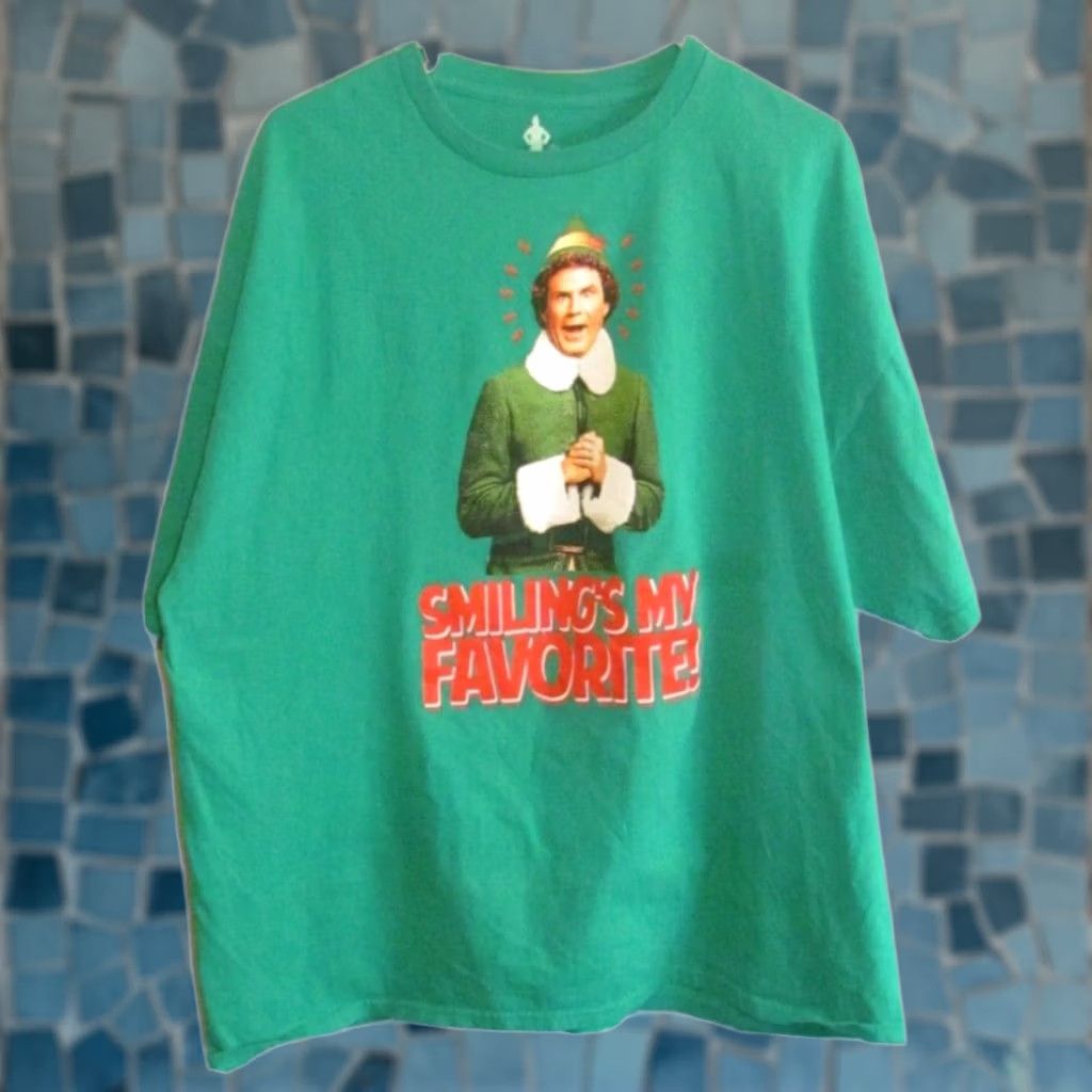 Vintage ELF Movie Smiling's My Favorite T-Shirt Green XL Short Sleeve Will Ferrell Mens Size US XL / EU 56 / 4 - 1 Thumbnail
