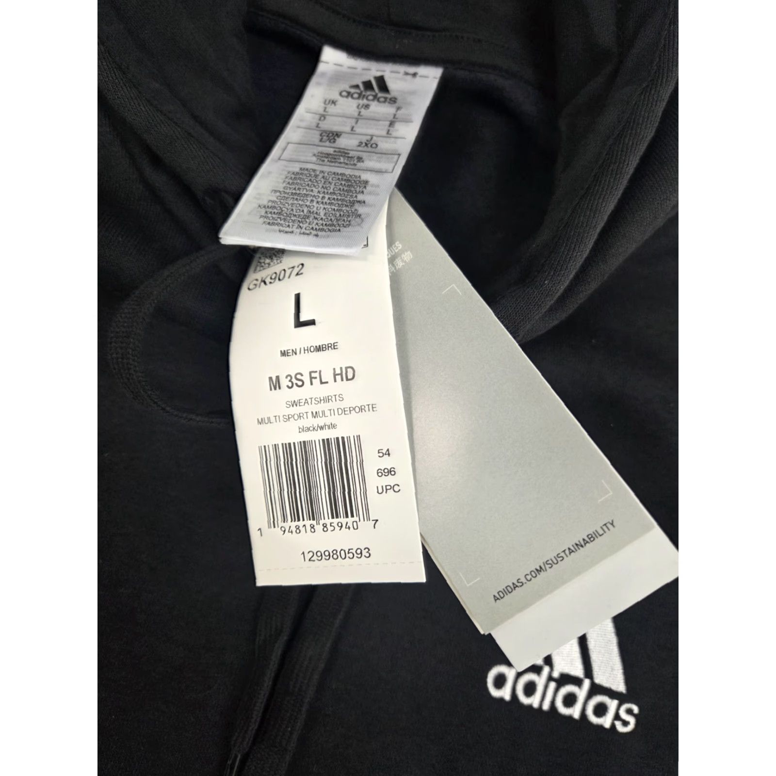 Adidas adidas Hoodie Pullover 3 Stripe Long Sleeve Striped Black/White L Mens Hooded Embroidered Logo, Fleece, All Seasons, Gym & Training Size US L / EU 52-54 / 3 - 7 Thumbnail