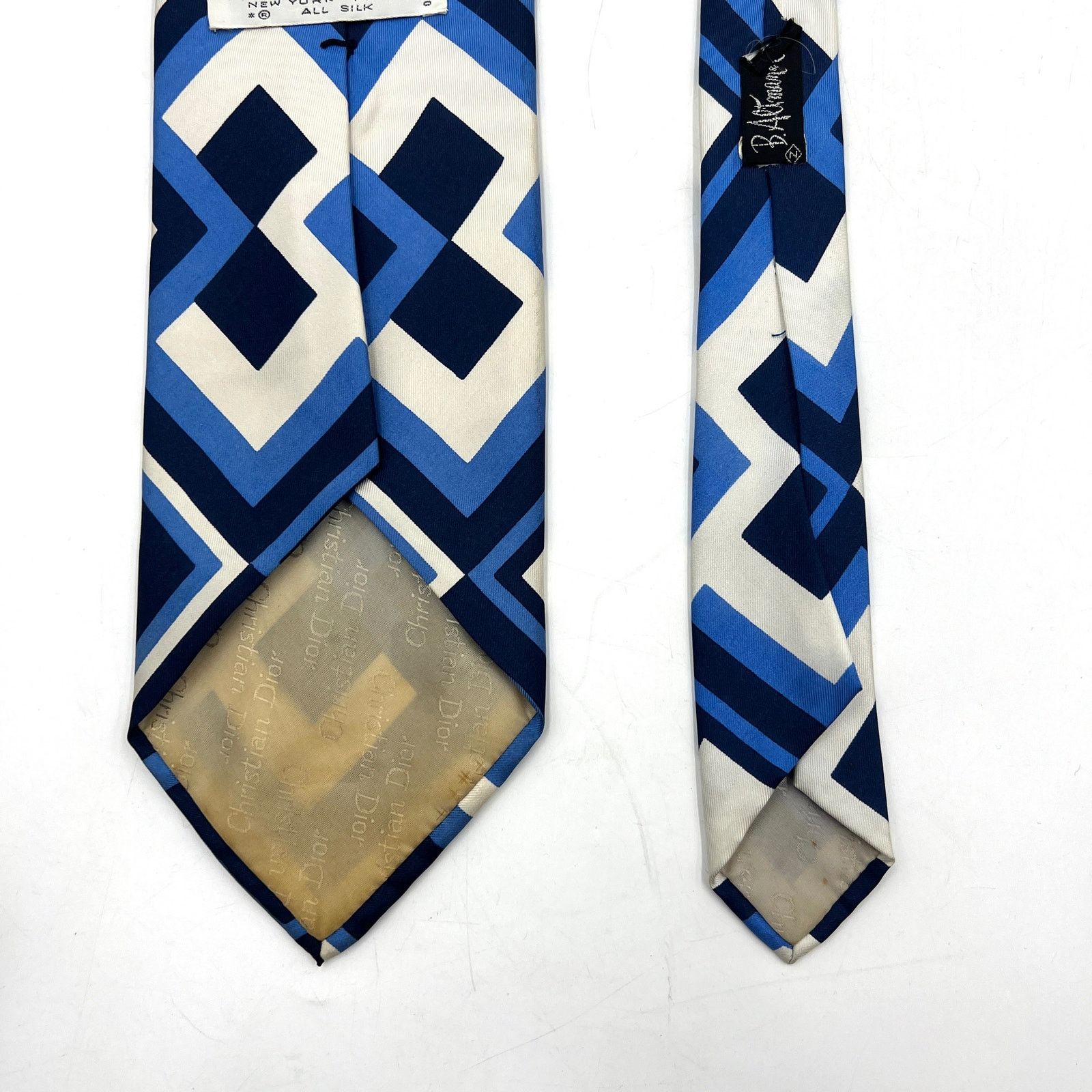Dior Christian Dior Vintage 70s Silk Geometric Tie Blue White Size ONE SIZE - 5 Thumbnail