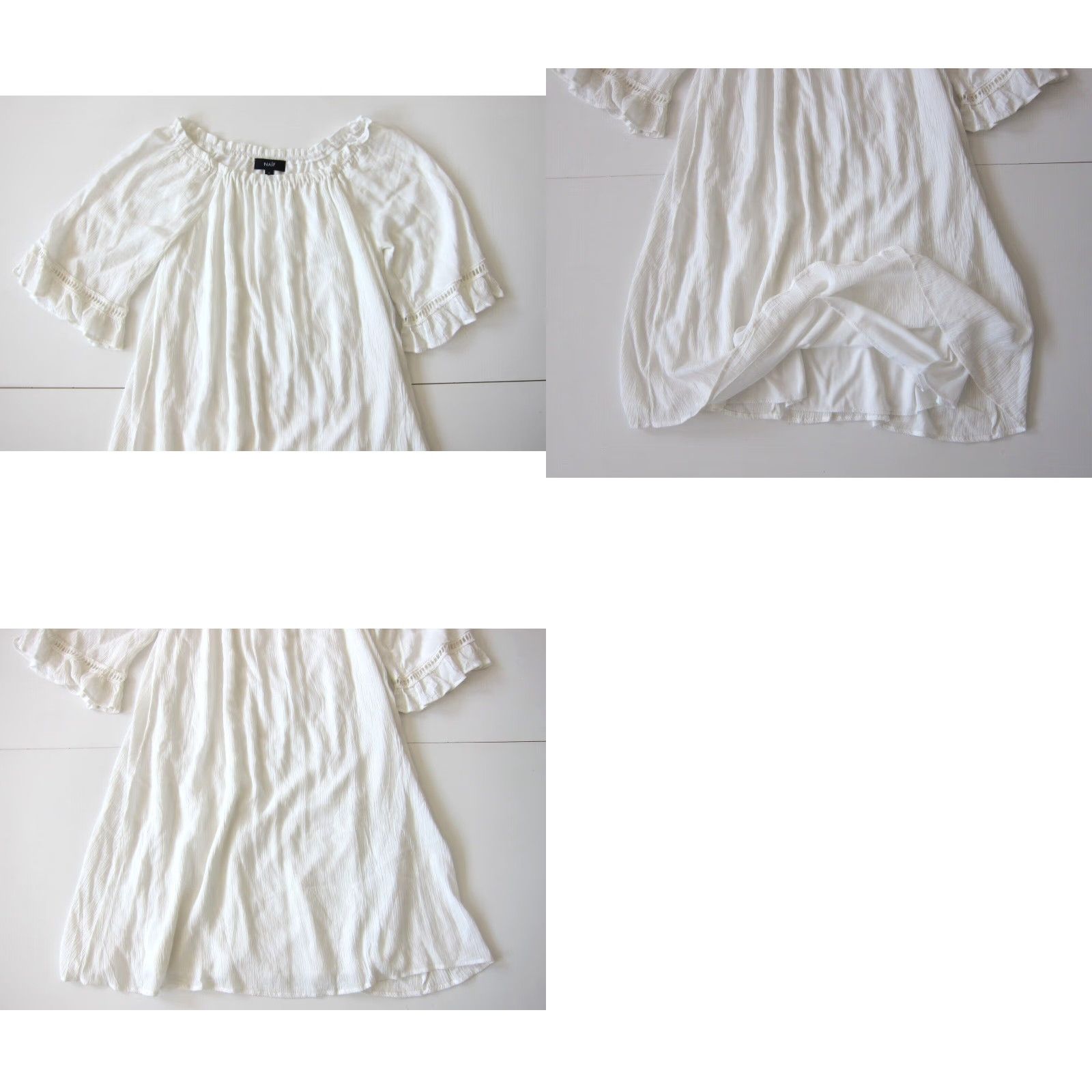 Vintage NWT NAIF 100% Rayon White Scoop Neck Short Sleeve Shift Tunic Dress Large Size 36" / US 14 / IT 50 - 8 Thumbnail