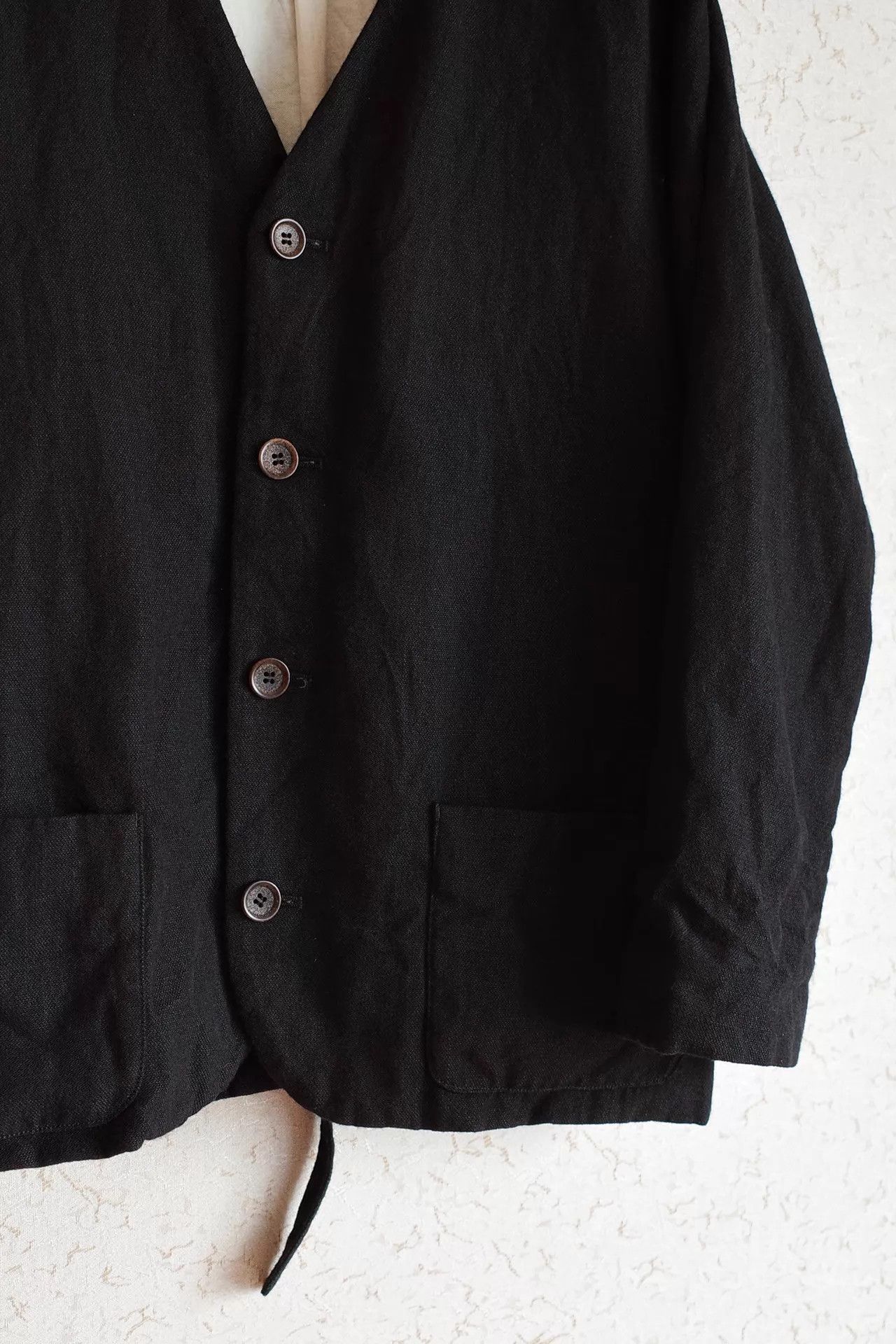 Vlas Blomme Vlas Blomme 00s Collarless Wool-Linen Blend Jacket Size US XL / EU 56 / 4 - 5 Thumbnail