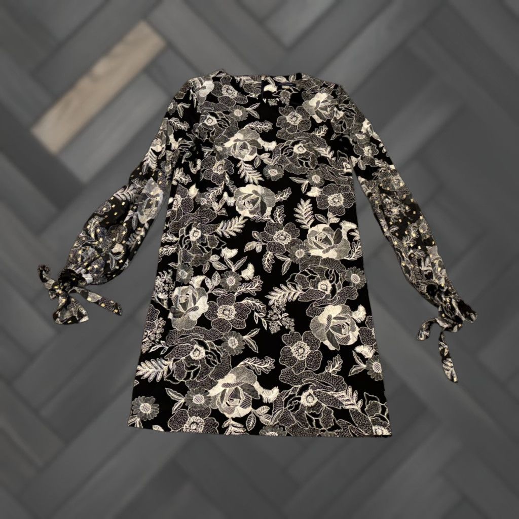 Tommy Hilfiger Tommy Hilfiger Dress Womens 10 Black Floral Long Sleeve Sheath Casual Midi Size L / US 10 / IT 46 - 1 Thumbnail