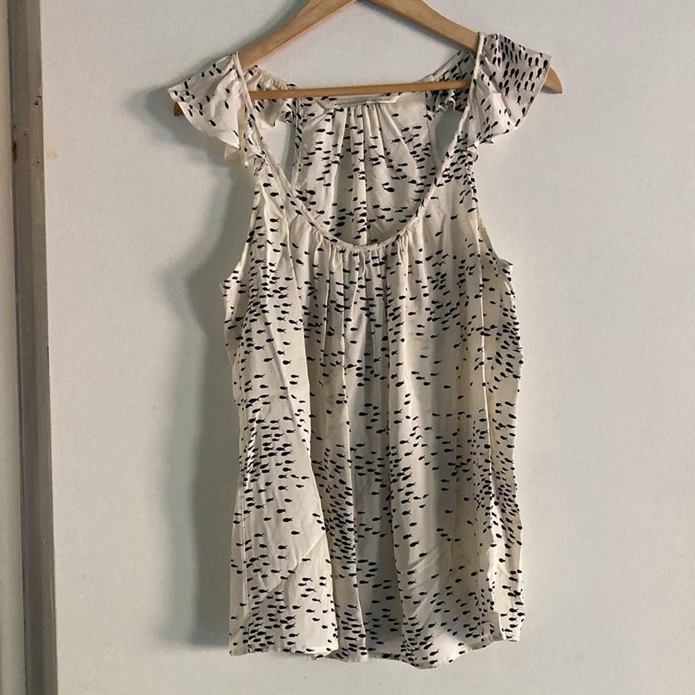 Cynthia Rowley Cynthia Vincent Twelfth Street Silk Flutter Cap Sleeve Tank Sz S Blouse w/ Fish Size S / US 4 / IT 40 - 5 Thumbnail