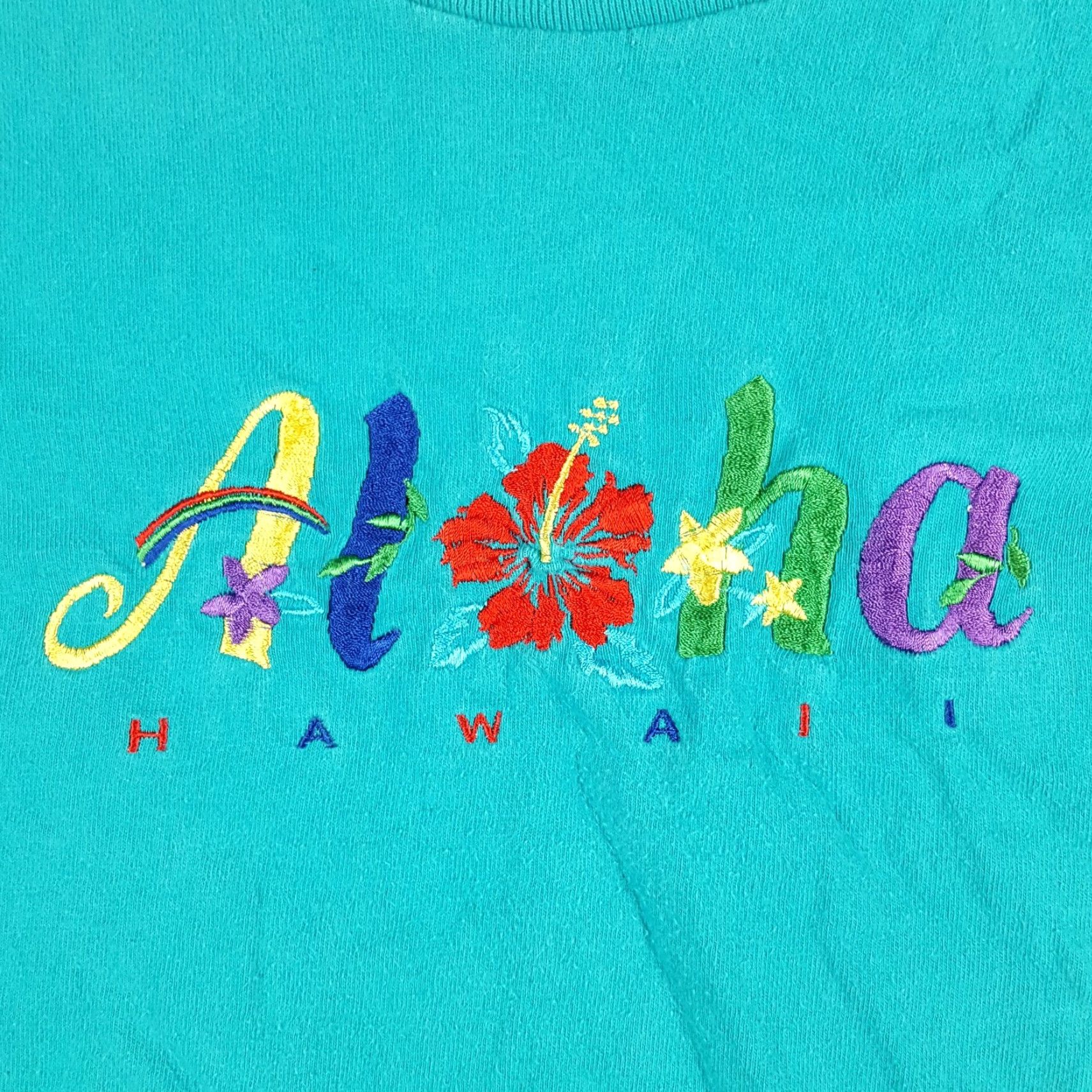 Fruit Of The Loom VINTAGE Fruit of the Loom T-Shirt Teal Aloha Hawaiian Flower Tee XL Men 90s Beach Tropical Retro Vintage Floral 90s 00s Shirt Mens Size US XL / EU 56 / 4 - 3 Thumbnail