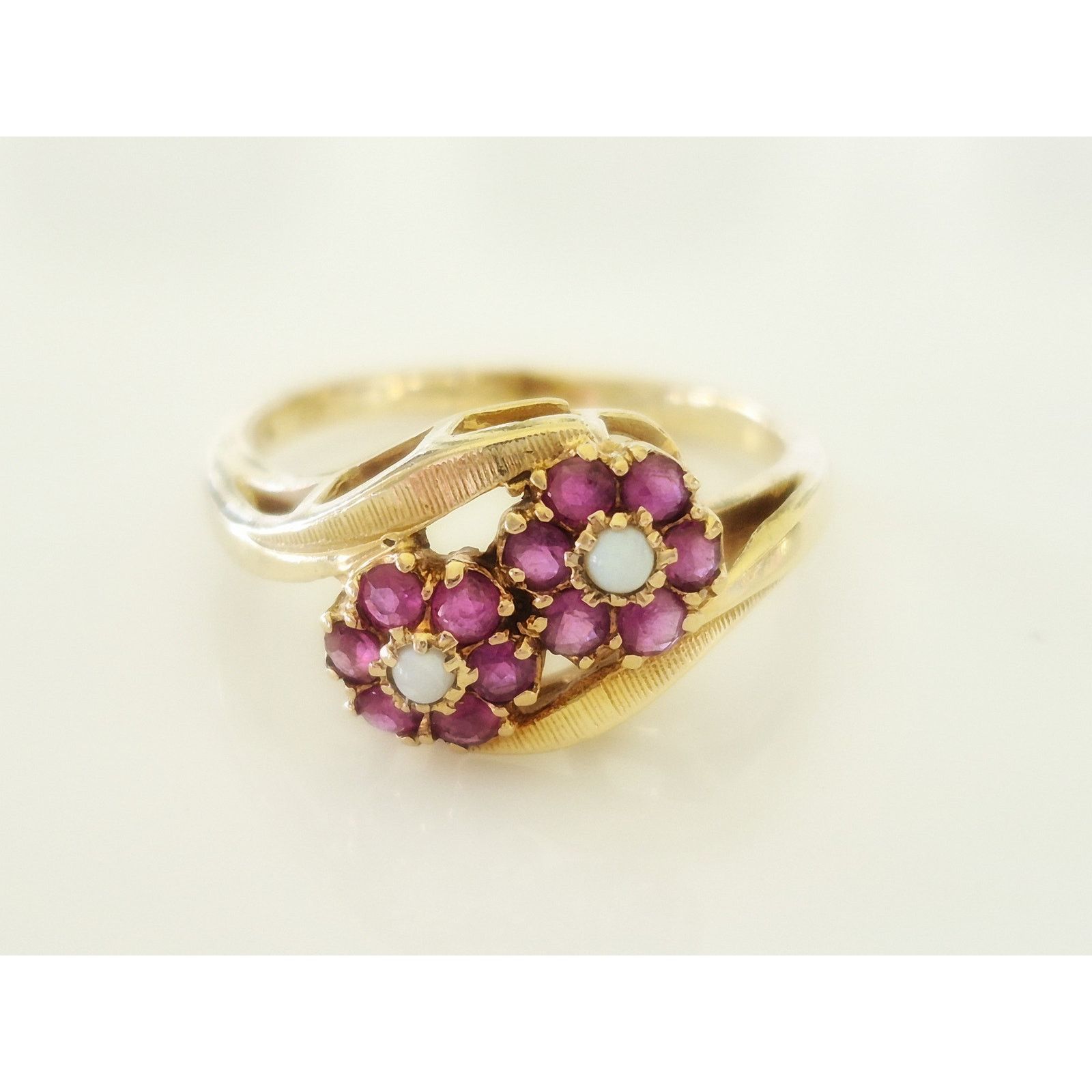 Other Vintage 10K Gold Ruby and Opal Floral Bypass Ring Size ONE SIZE - 2 Thumbnail