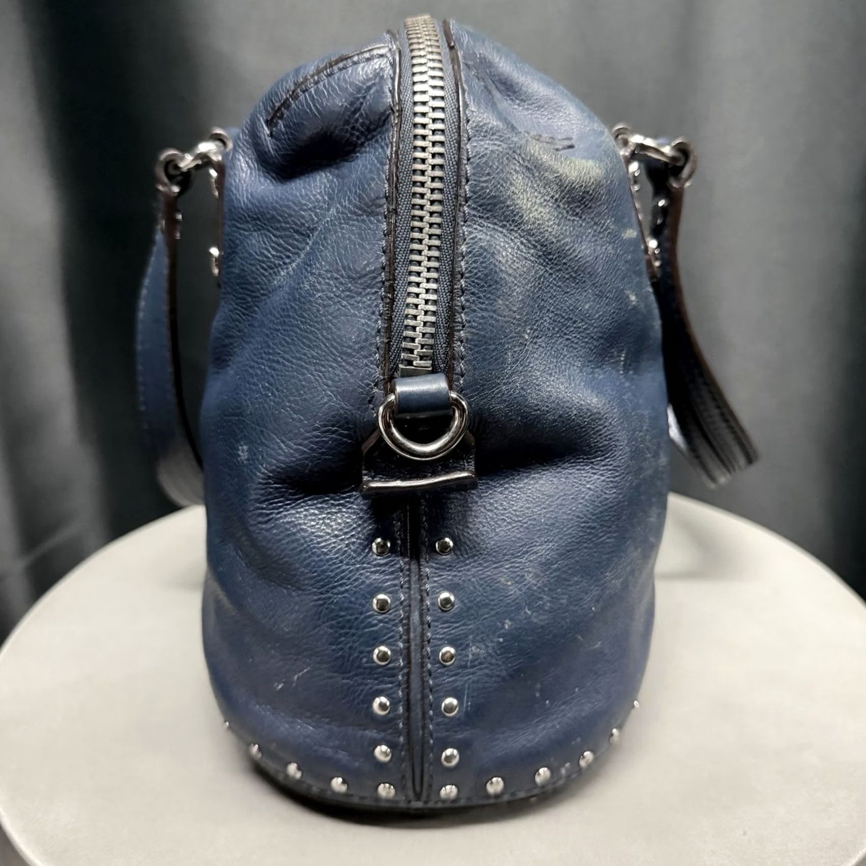 Michael Kors Michael Kors Y2K Navy Blue Rivet Studded Textured Leather Grunge Hand Bag Purse Size ONE SIZE - 3 Thumbnail