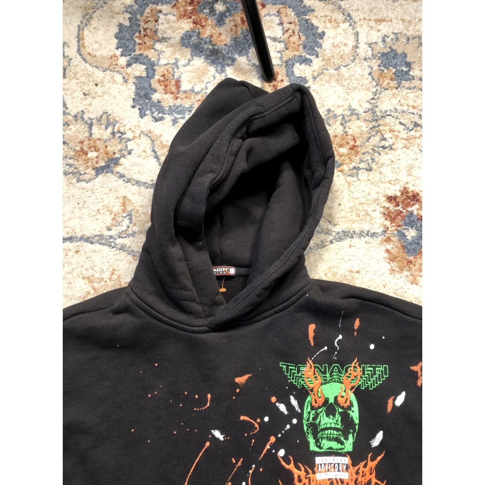 Vintage Tenacity Studios Hoodie Mens L Black Graphic Print Pullover Skull Hooded Sweatshirt Streetwear Size US L / EU 52-54 / 3 - 2 Thumbnail