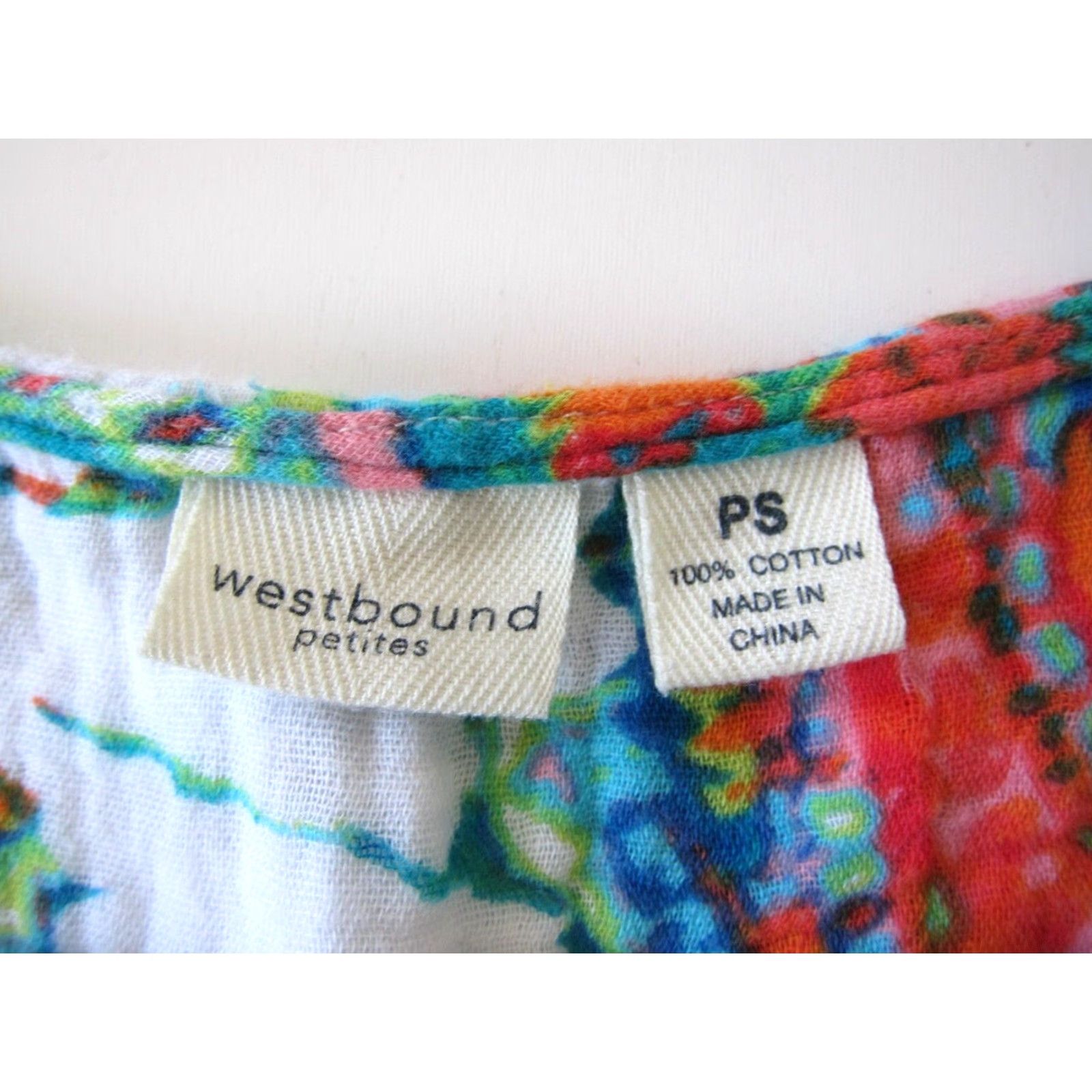 Vintage Westbound Blouse Tunic Short Sleeve V-Neck 100% Cotton Petites PS Green Tie Dye Women Size S / US 4 / IT 40 - 3 Thumbnail