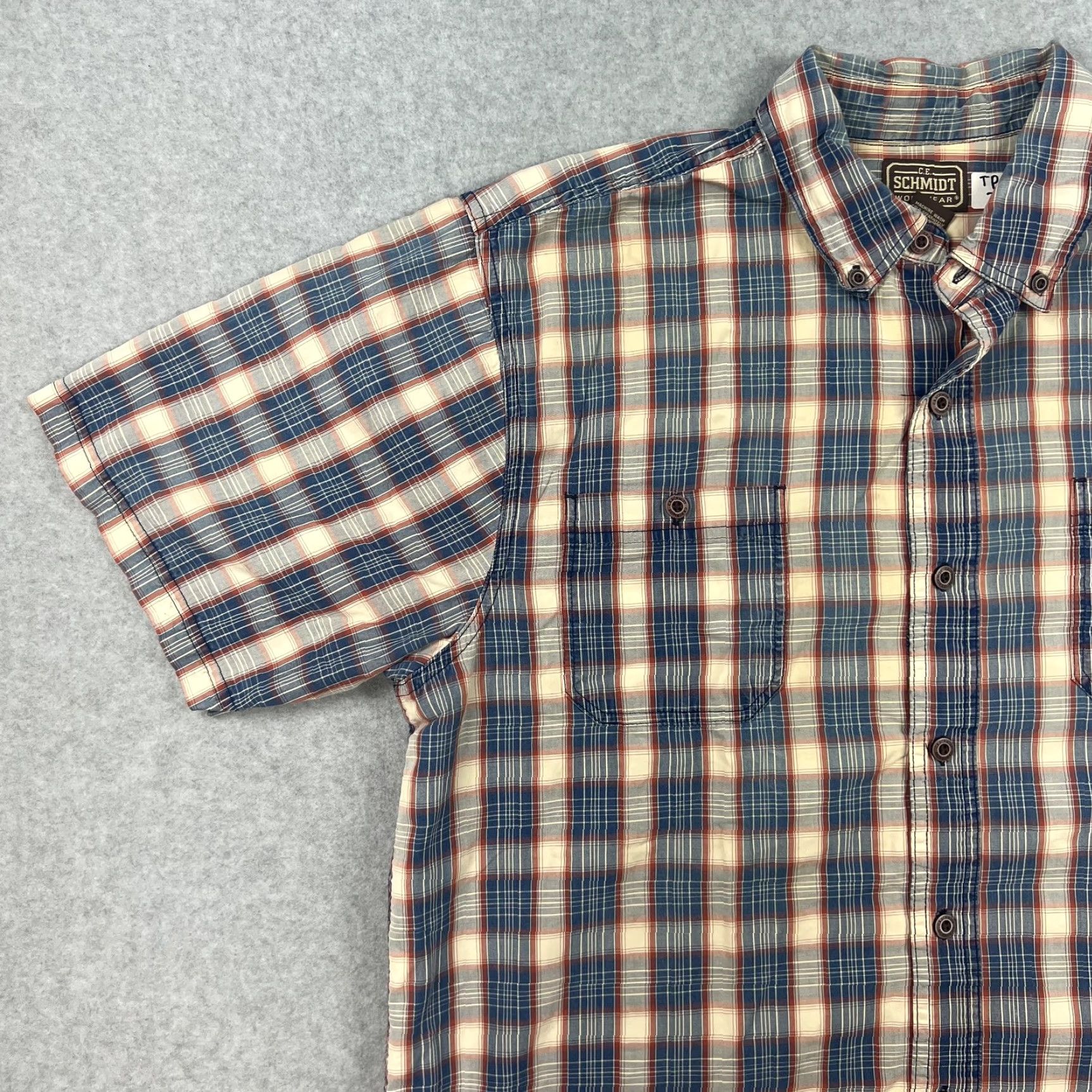 Vintage Schmidt Workwear Shirt Mens Large Blue Red Plaid Button Up Short Sleeve Outdoor Size US L / EU 52-54 / 3 - 7 Thumbnail