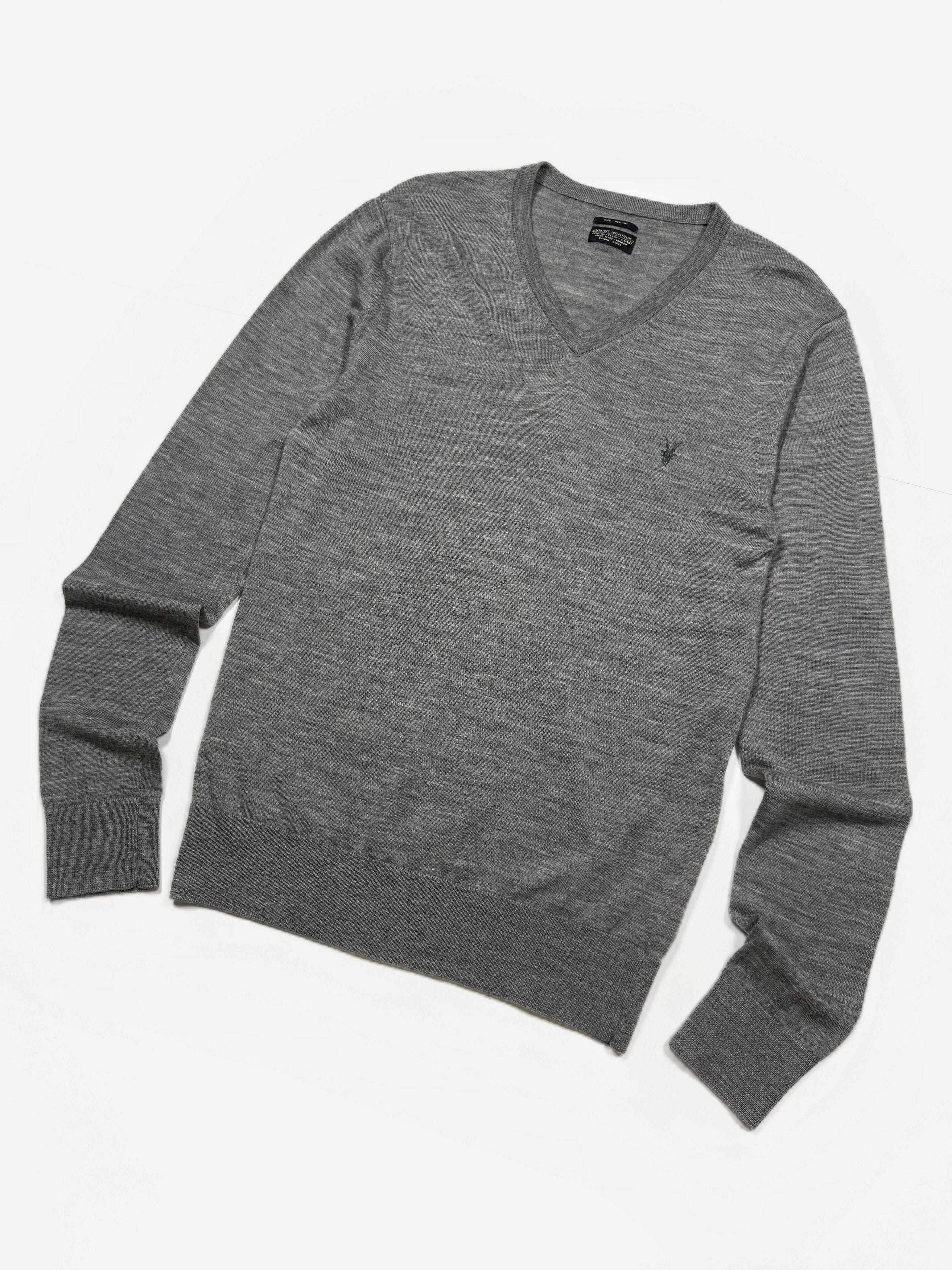Allsaints Allsaints Gray V-neck Wool Sweater Pullover (M) Size US M / EU 48-50 / 2 - 2 Thumbnail