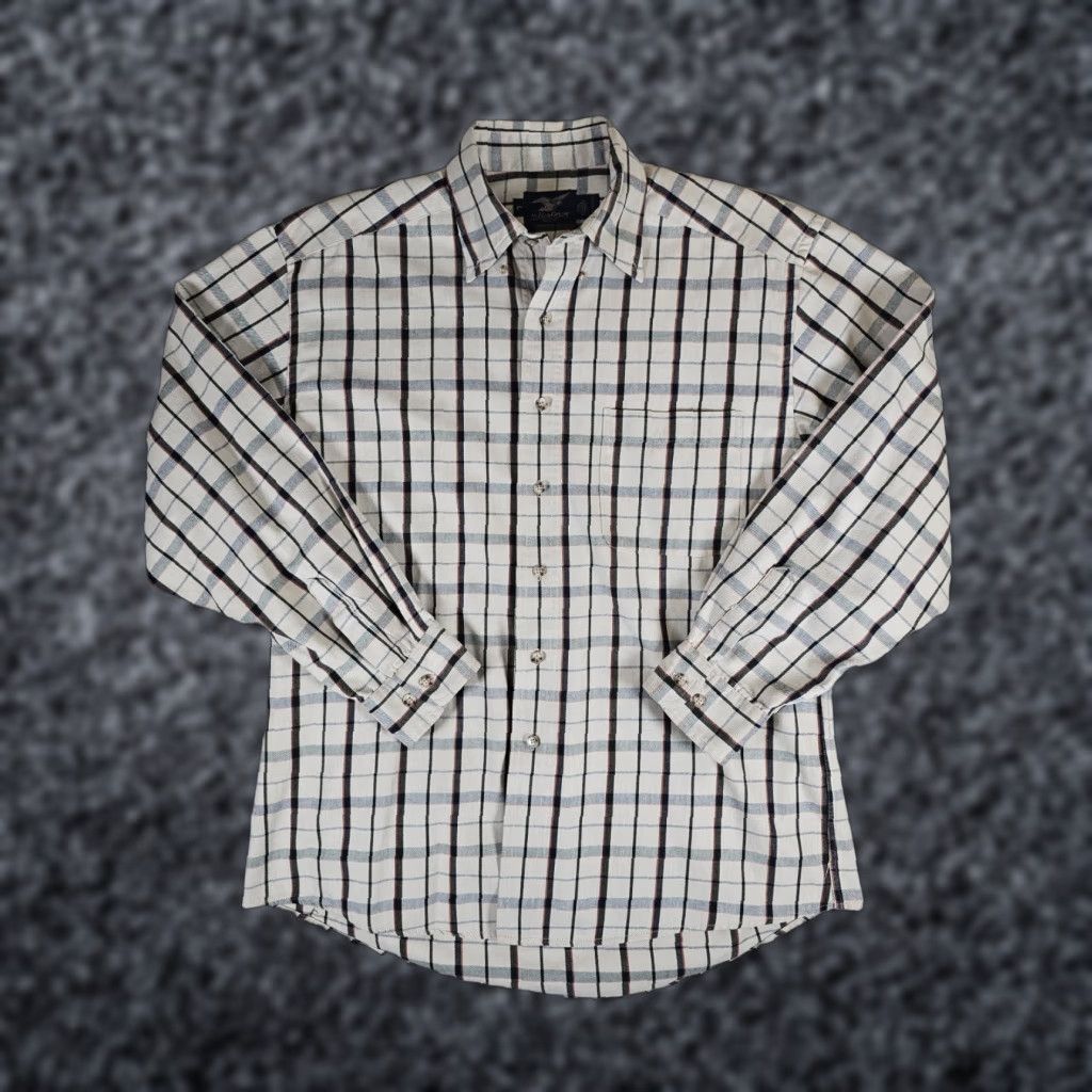 Vintage Willis & Geiger Cream Checkered Long Sleeve Button Up Dress Shirt Men's L Large Size 42R - 1 Thumbnail