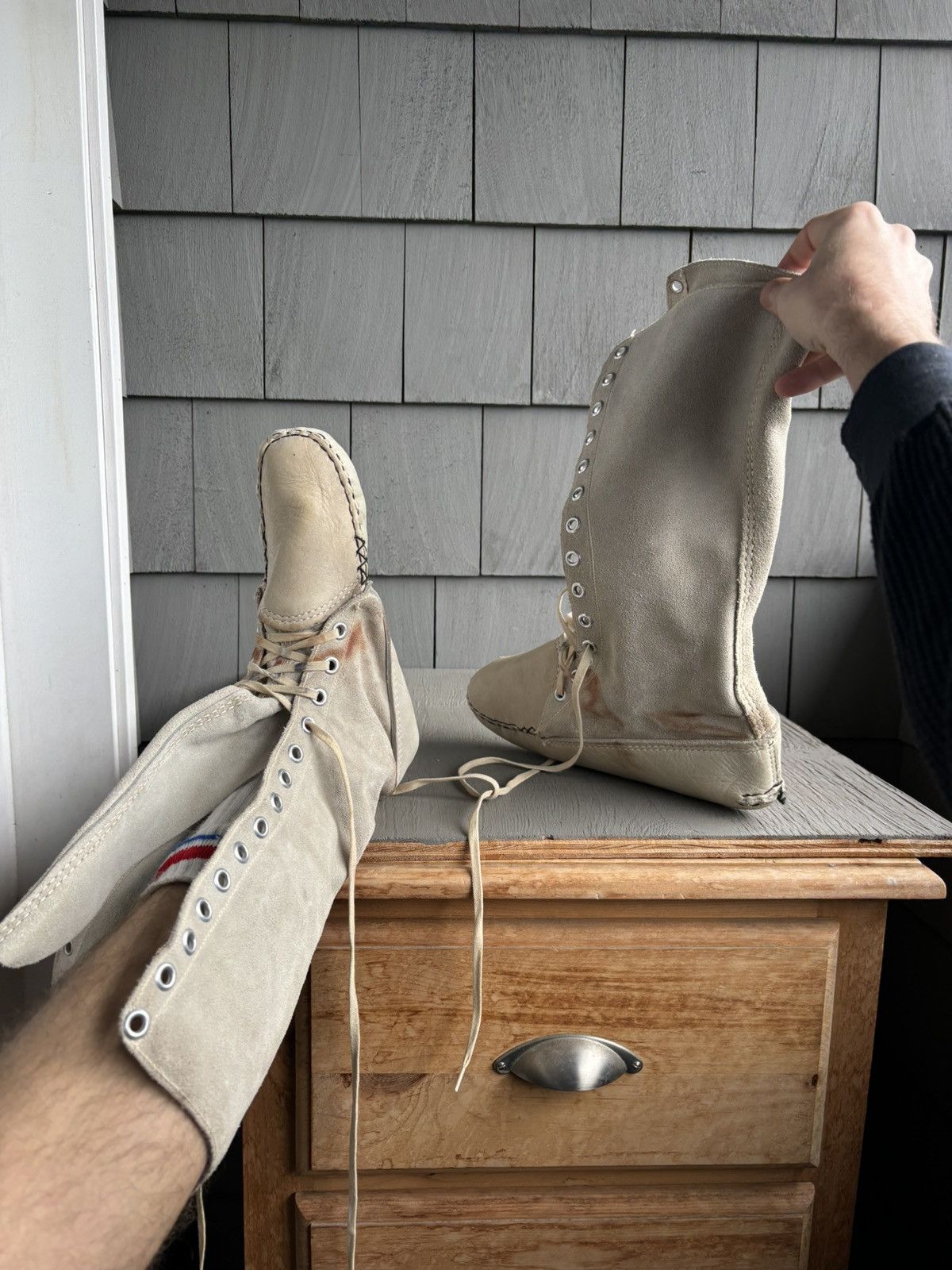 Handmade Vintage Suede Mukluk Boot Native American Moccasin Tall Snow Size US 8 / EU 41 - 15 Thumbnail
