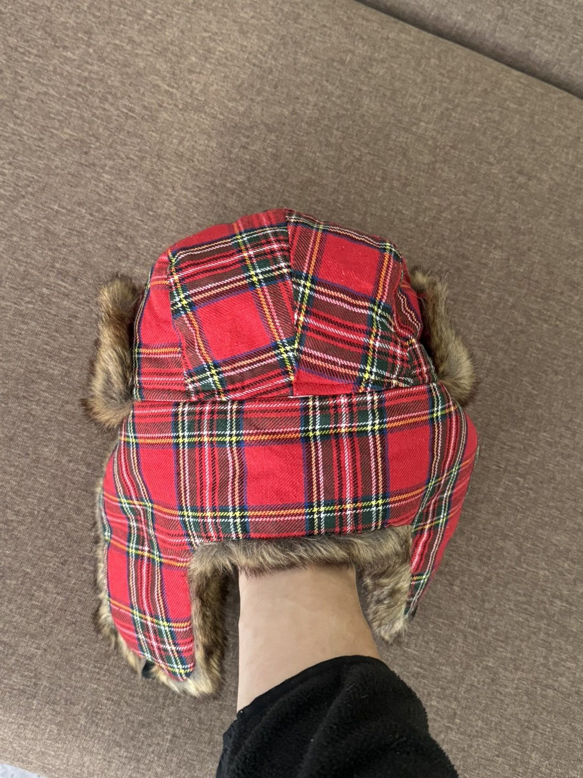 Japanese Brand × Vintage Vintage red checkered Y2K fuzzy fur ushanka hat Japanese Size ONE SIZE - 7 Thumbnail
