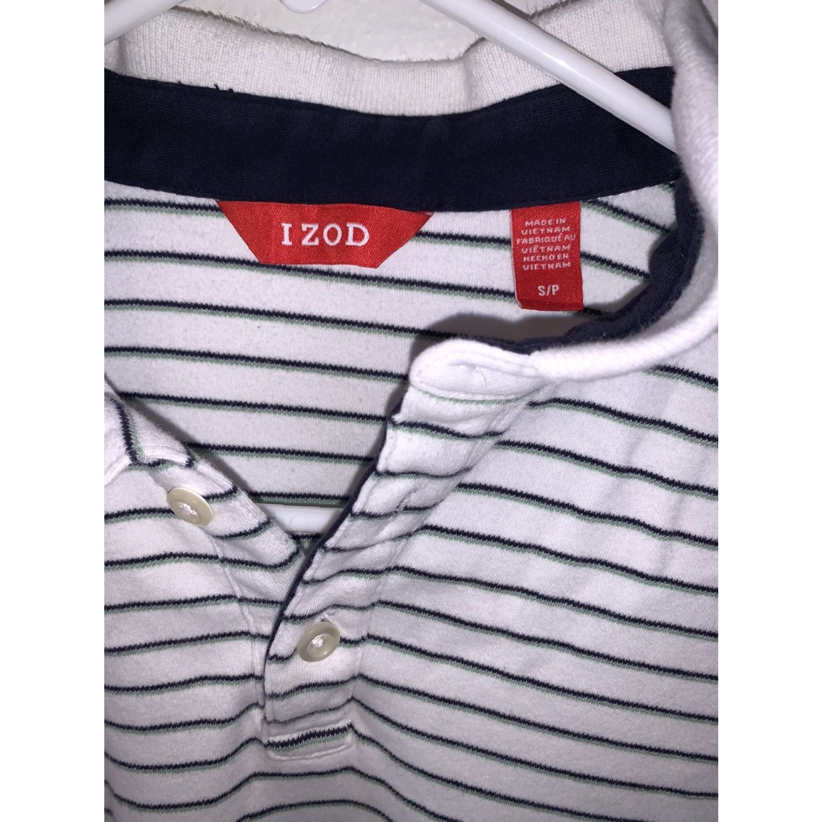 Izod VINTAGE IZOD Polo White w Blue Stripes Size S Mens Shirt Short Sleeve Regular Neckline Collared Knit Cotton Golf Classic Size US S / EU 44-46 / 1 - 2 Thumbnail