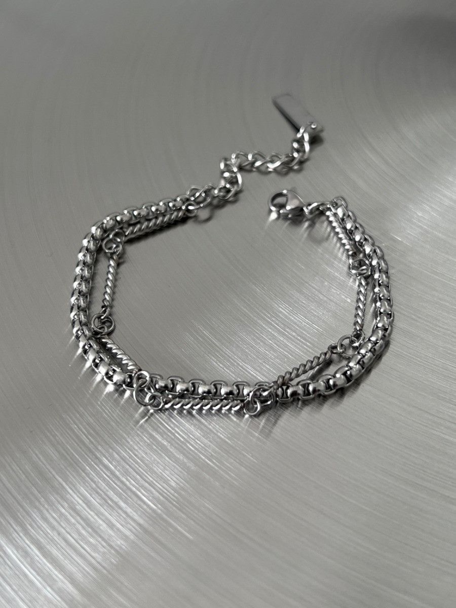 Jewelry × Vintage Double chain fashion men's silver titanium steel bracelet Size ONE SIZE - 1 Thumbnail