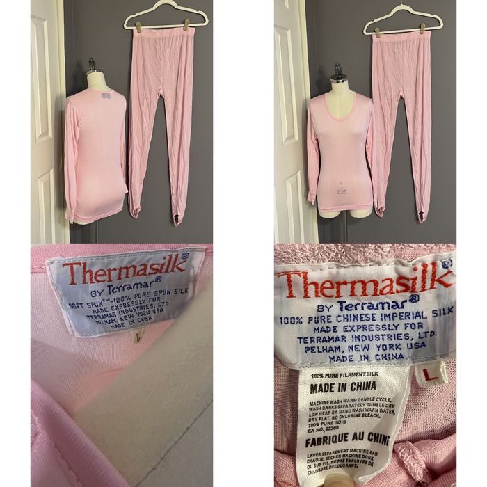Vintage Vintage Thermasilk By Terramar Base Layer Set Women's L Pink 2-pc  Silk Thermals