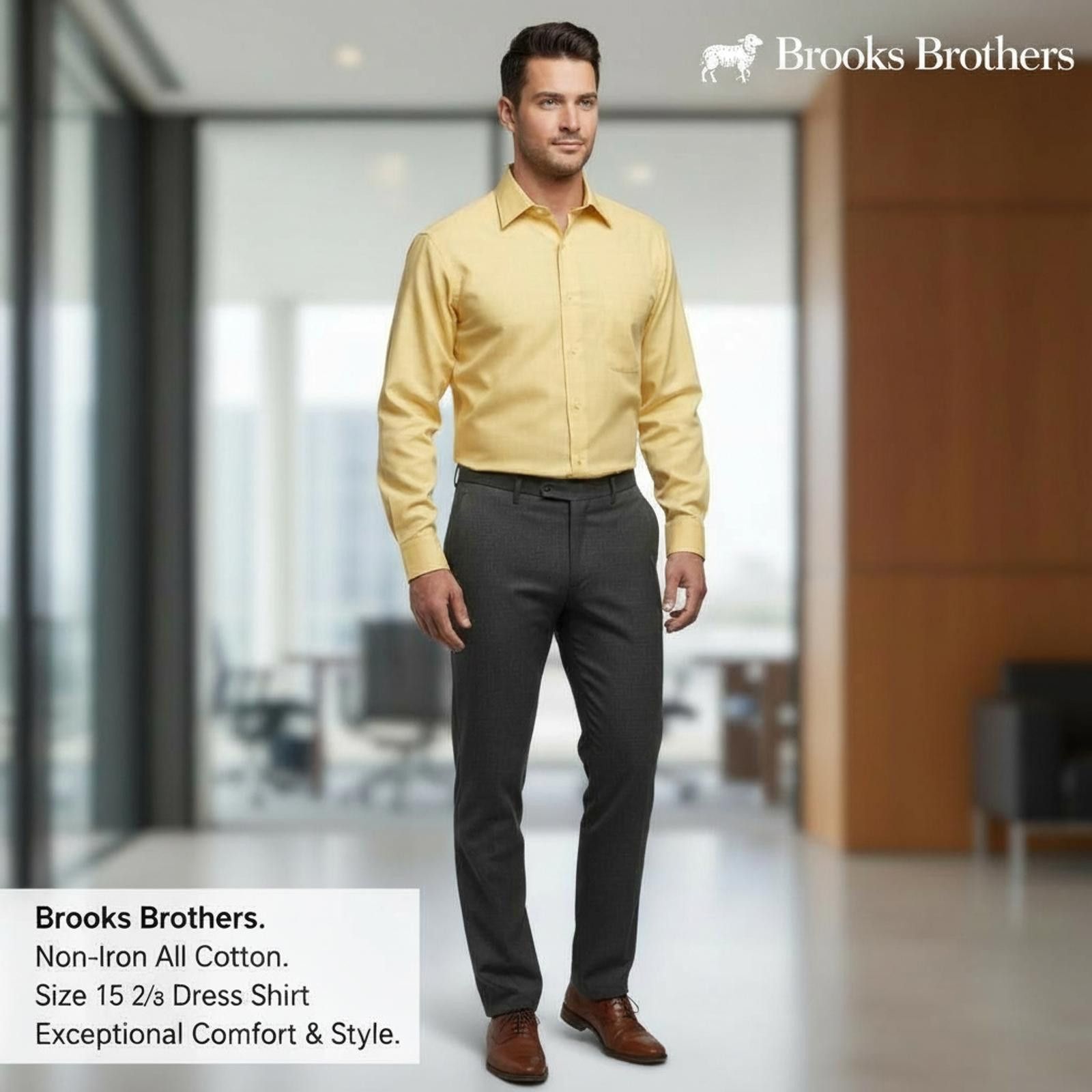 Brooks Brothers Brooks Brothers Men's Yellow Non-Iron All-Cotton Dress Shirt Size 38R - 2 Thumbnail