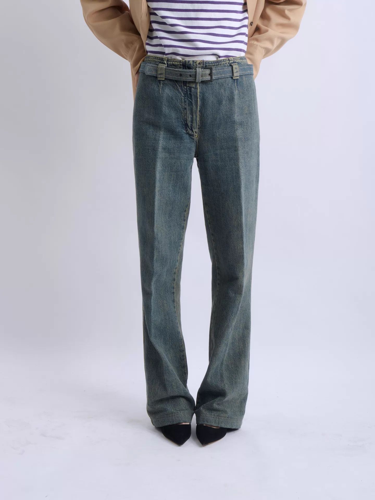 Chanel CHANEL 2000 KL Y2K Flared Washed Jeans Gray-Blue Teal 40 Size 28" / US 6 / IT 42 - 2 Thumbnail