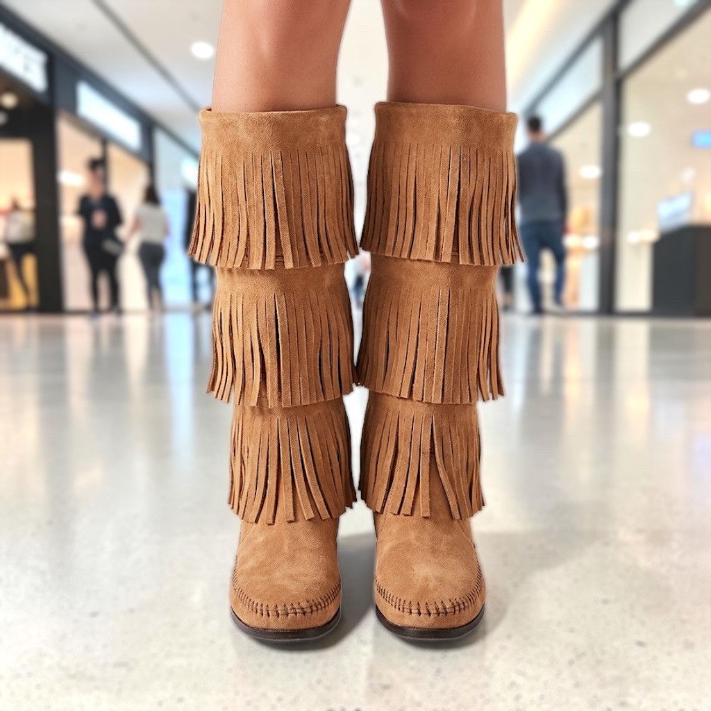 Minnetonka Minnetonka Women’s Taupe 3 Layer Suede Fringe Boots Sz 6 Size US 6 / IT 36 - 2 Thumbnail