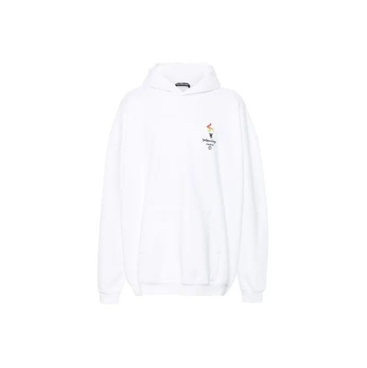 Balenciaga Balenciaga White Long Sleeve Hoodie with Logo Size US S / EU 44-46 / 1 - 1 Thumbnail