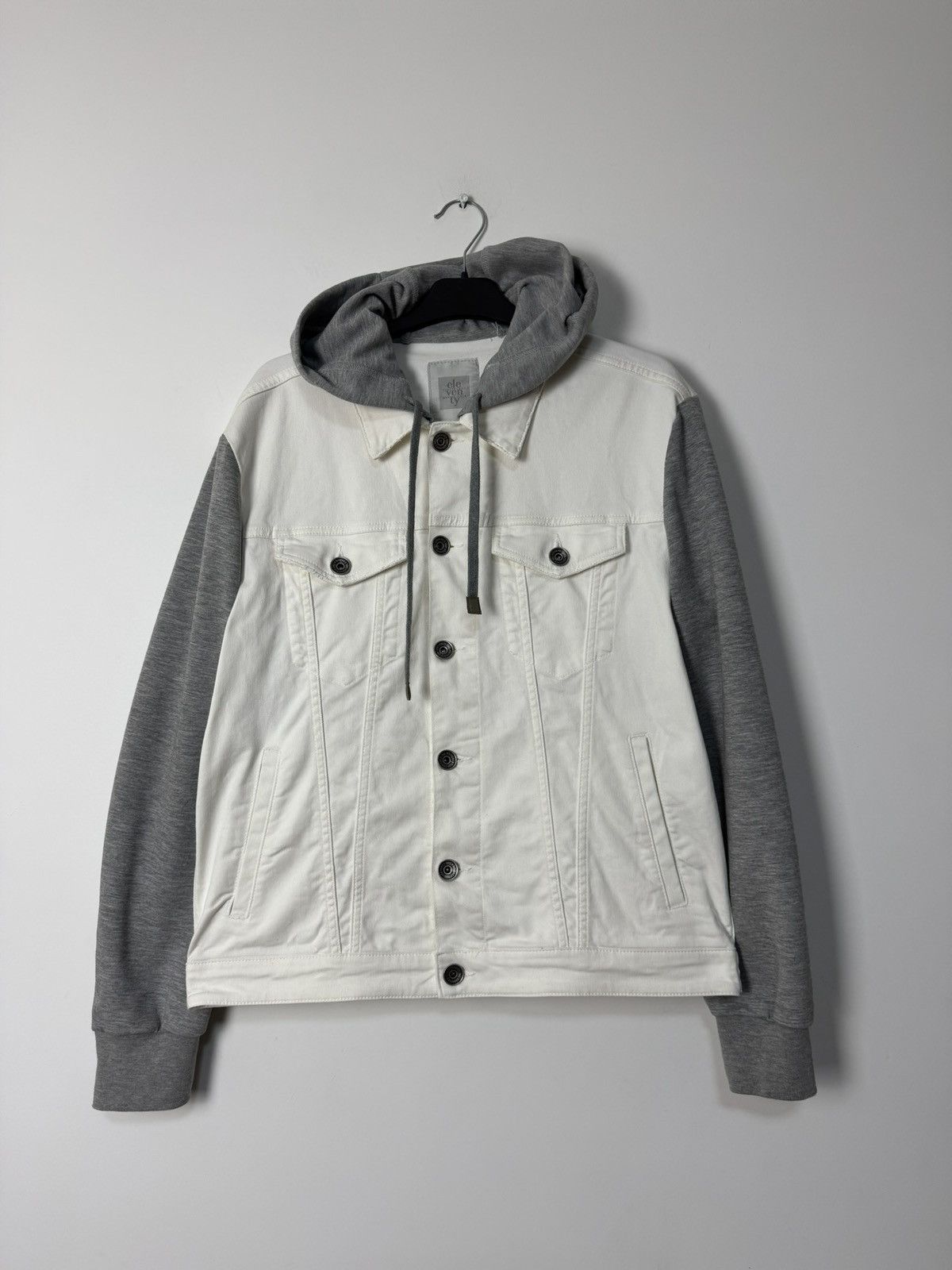 Eleventy Eleventy Denim Hoodie Jacket White/Gray Luxury Designer Size US M / EU 48-50 / 2 - 1 Thumbnail