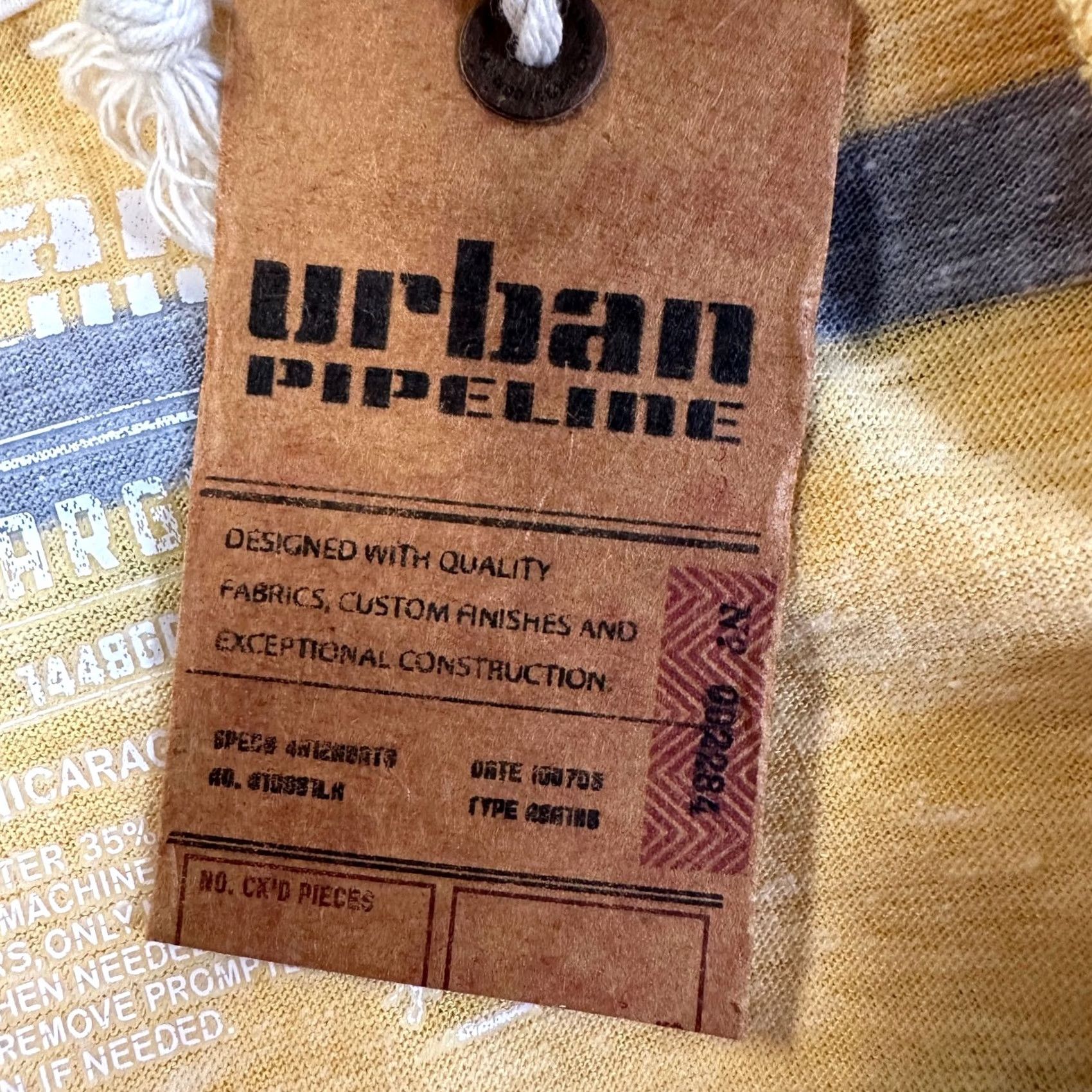 Vintage Urban Pipeline Henley Shirt Adult XL Yellow Grey Stripe Long Sleeve Tee Mens NEW Size US XL / EU 56 / 4 - 7 Thumbnail