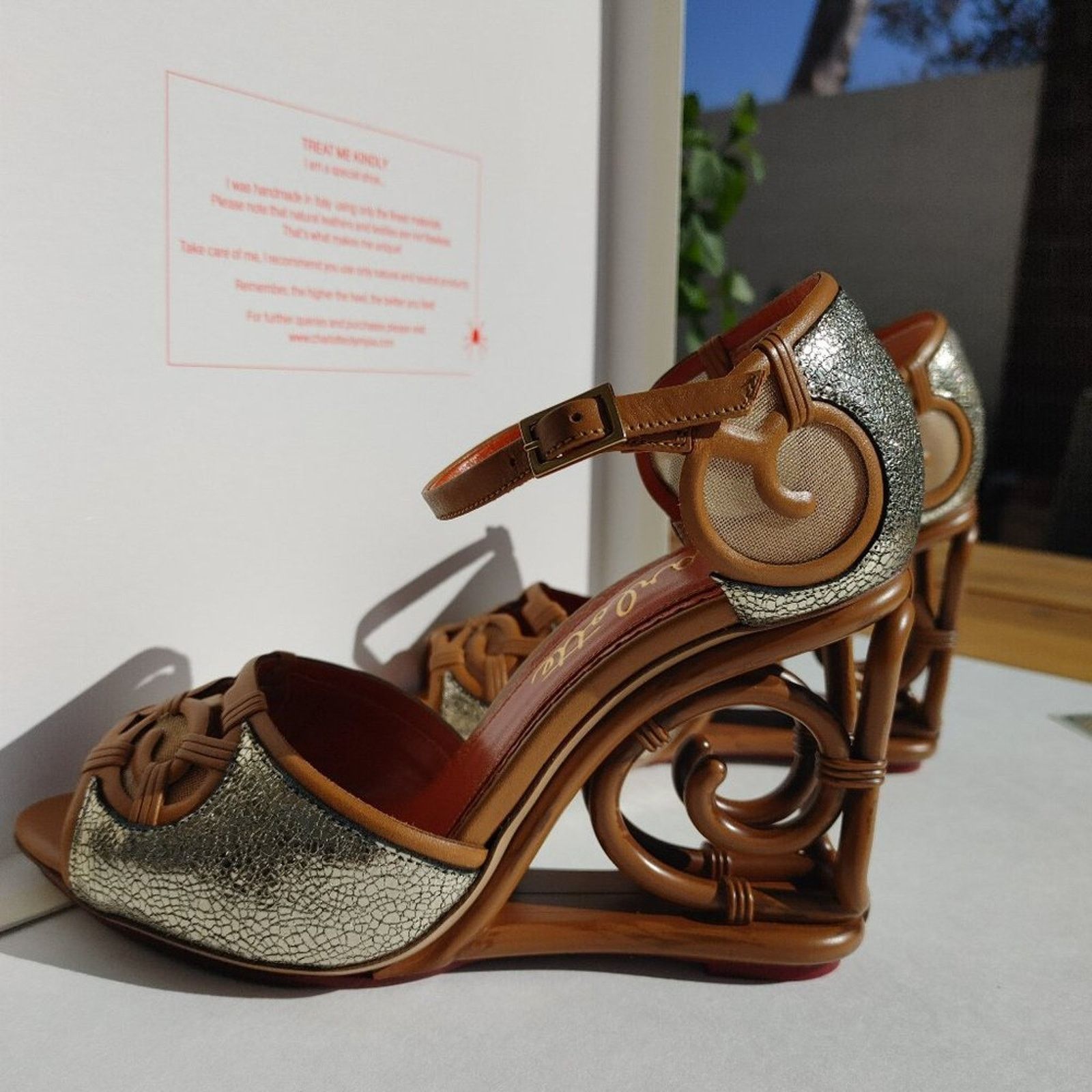 Charlotte Olympia NIB Charlotte Olympia Crackle Silver Leather RATTAN WEDGE 37 Size US 7 / IT 37 - 6 Thumbnail